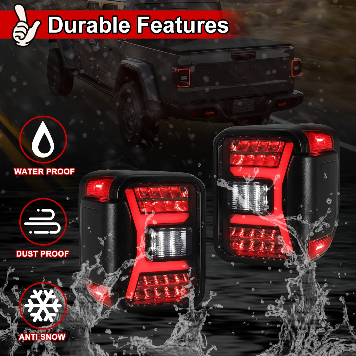 Nixon Offroad Tail Lights For Jeep Gladiator Jt 2018-2023 Tail Lamps Sequential Led Rear Lights Car Rear Lamps Assembly Replacement 1Pair (Matte Black Housing/Smoke Lens)