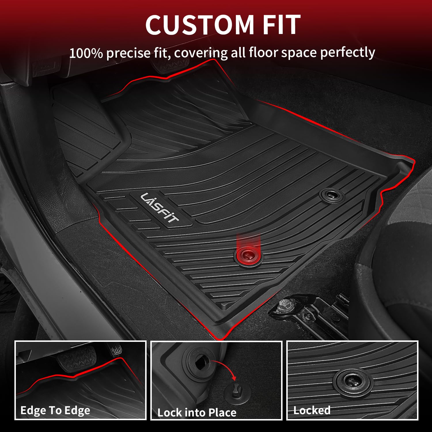 Lasfit Floor Mats For Toyota Tacoma 2016-2023 All Weather Tpe Custom Floor Liner For Tacoma Car Mats Front 1 Row Mats, Black
