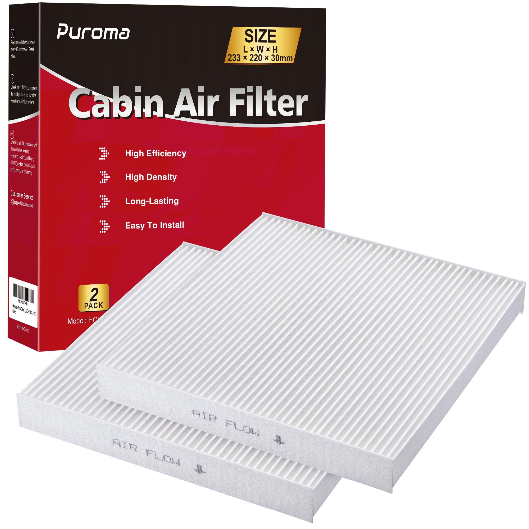 Puroma 2 Pack Cabin Air Filter with Multiple Fiber Layers, Replacement for CP134, CF10134, Honda Civic, CR-V, Odyssey, Pilot, Ac