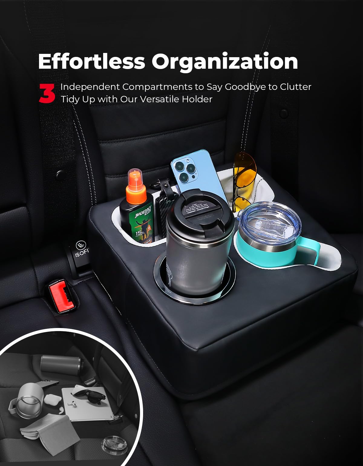 Kemimoto Back Seat Cup Holder For Car, Couch Cup Holder, Car Truck Boat Organizer, Couch Sofa Bed Expander Tray Holds Drinks, Sn