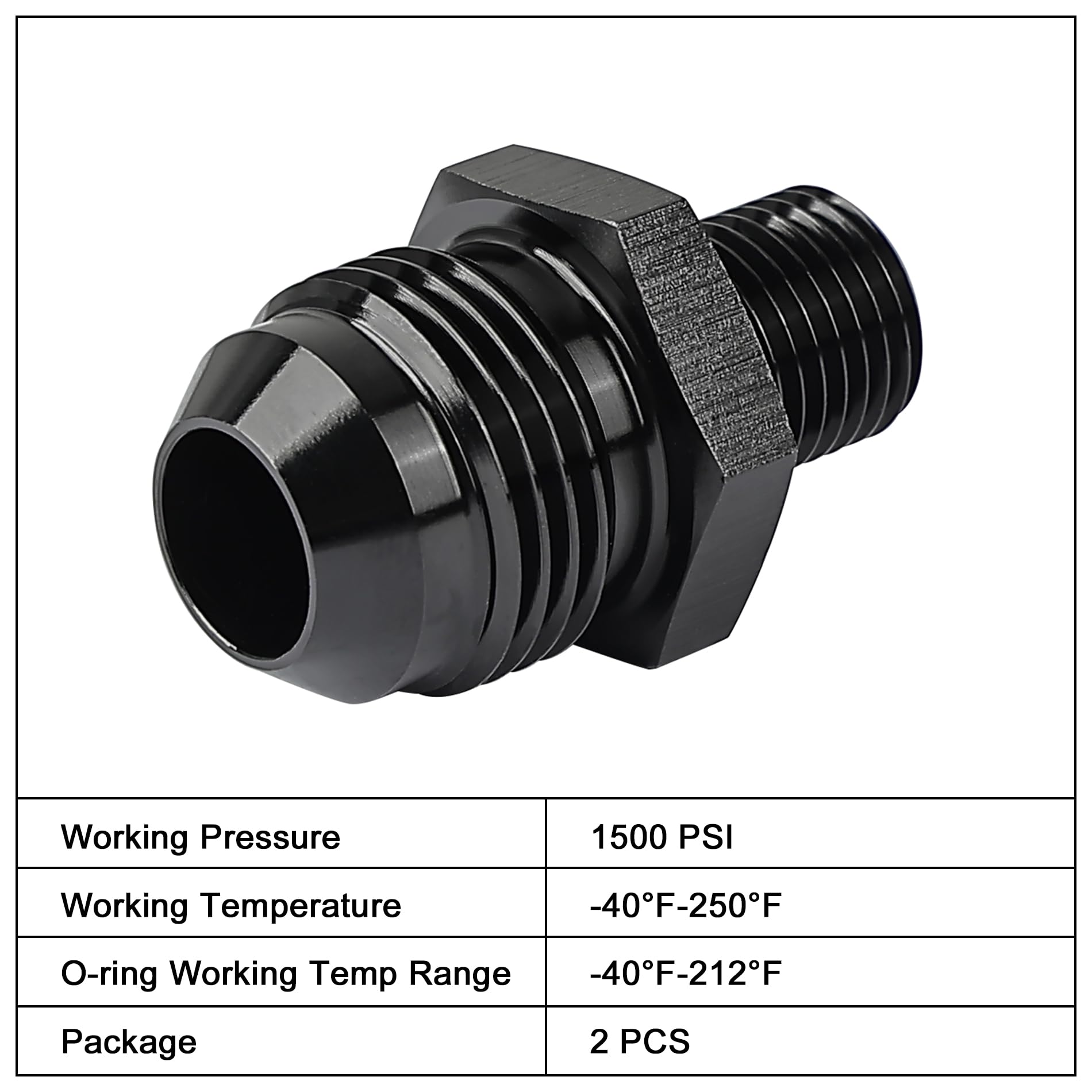 Evil Energy 8An Male Flare To M12 X 1.25Mm Male Metric Fitting Adapter Aluminium Alloy Black 2Pcs