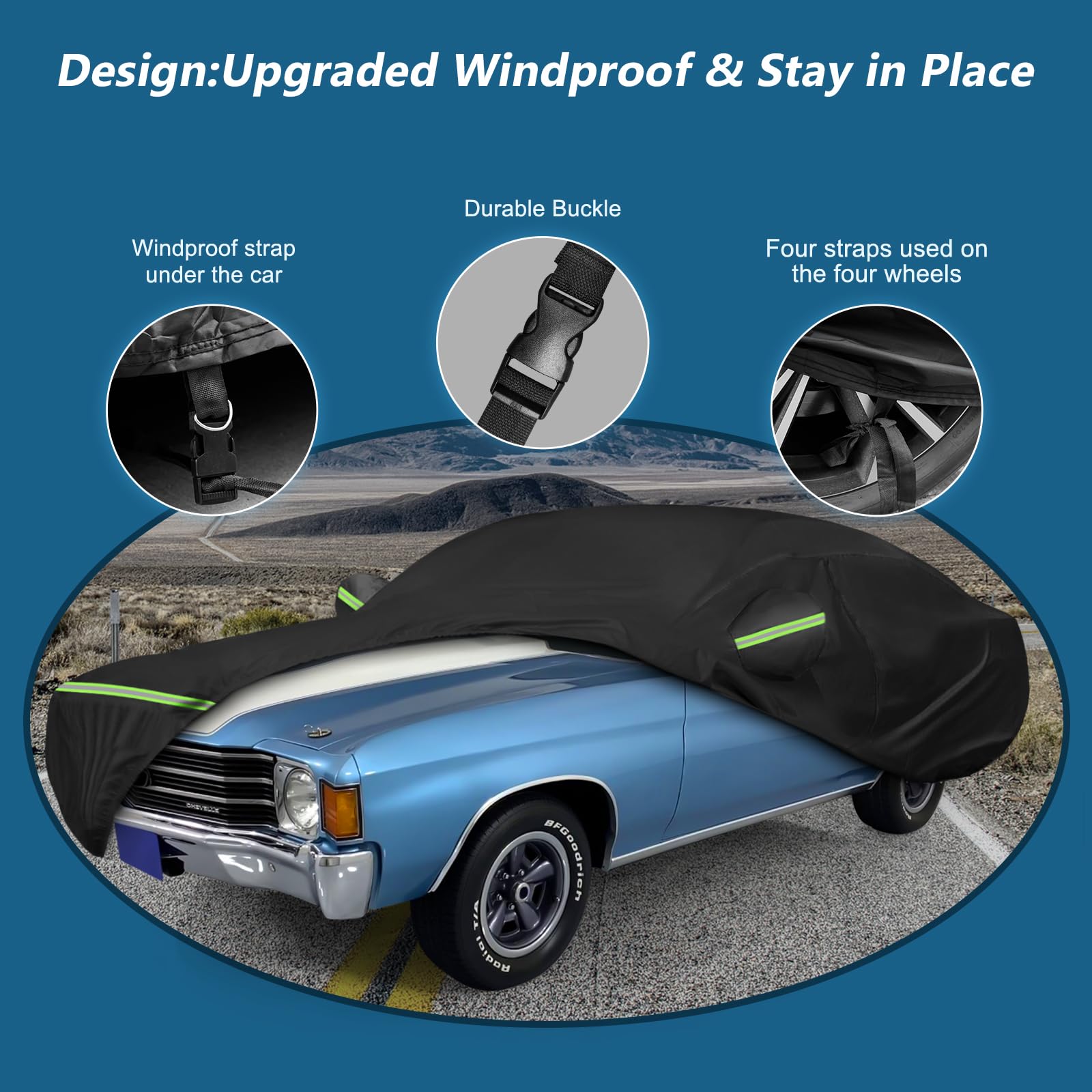 Waterproof Car Covers for Chevrolet Chevelle Malibu SS Sedan/Coupe 1964-1972, 420D Oxford Cloth Sun Heat Protection Outdoor Full