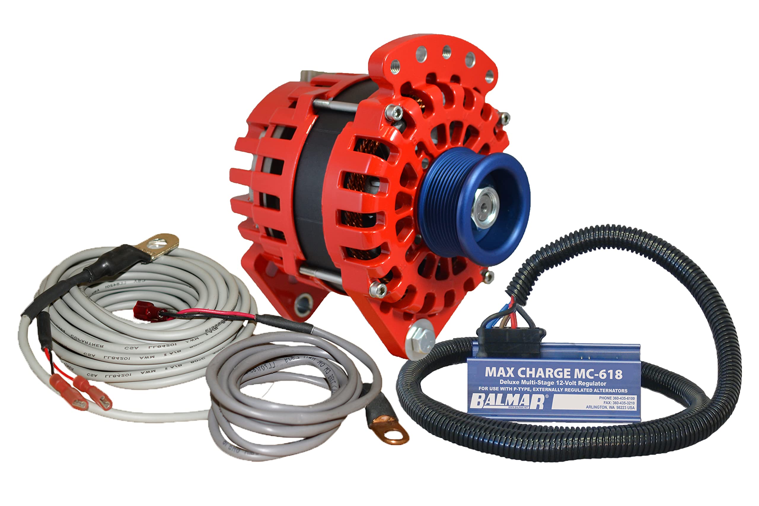 Balmar Alternator 3.15'' Dual Foot Saddle J10 Serpentine Pulley Regulator & Temp Sensor - 170A Kit - 12V