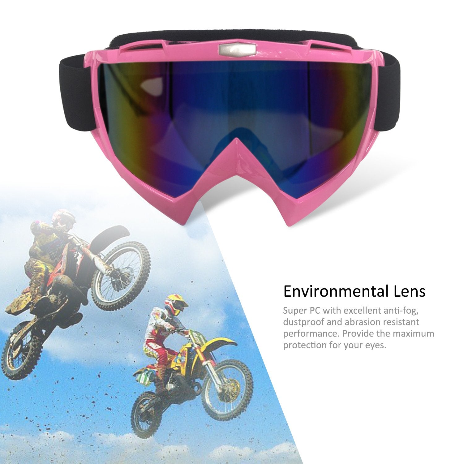 4-Fq Pink Motorcycle Goggles - Windproof, Dustproof, Anti-Scratch, Protective Powersport Goggles For Motocross, Dirt Bike, Atv,