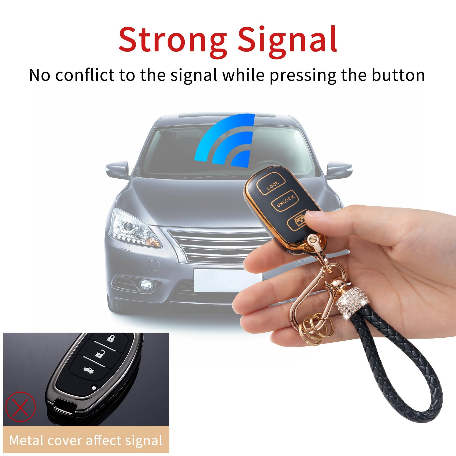 Gematay For Toyota Key Fob Cover With Keychain Lanyard, Soft Tpu Key Fob Protector Shell Compatible With 2003-2009 Toyota 4Runne