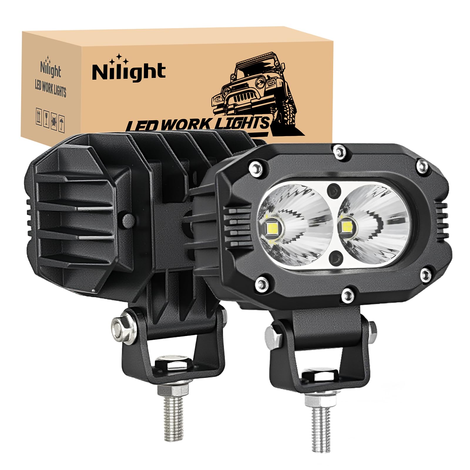 Nilight Led Pod Light 24W 4 Inch 2Pcs White Flood Beam Driving Lights Led Pods Ip67 Waterproof Auxiliary Offroad Lighting For Tr