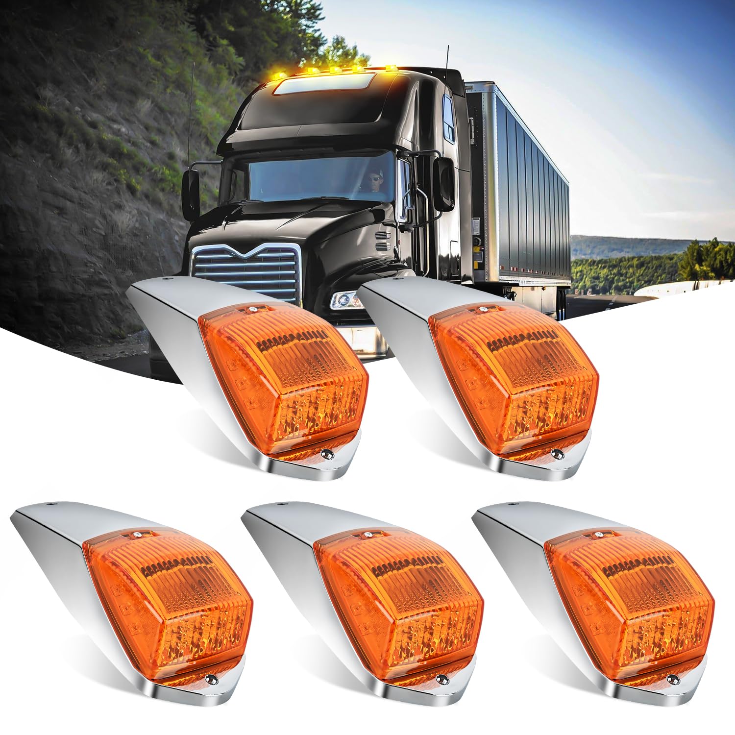 Nilight Cab Roof Marker Light 5 Pcs 17 Led Amber Top Clearance Lights Waterproof Surface Mount Compatible With Mack Kenworth Fre