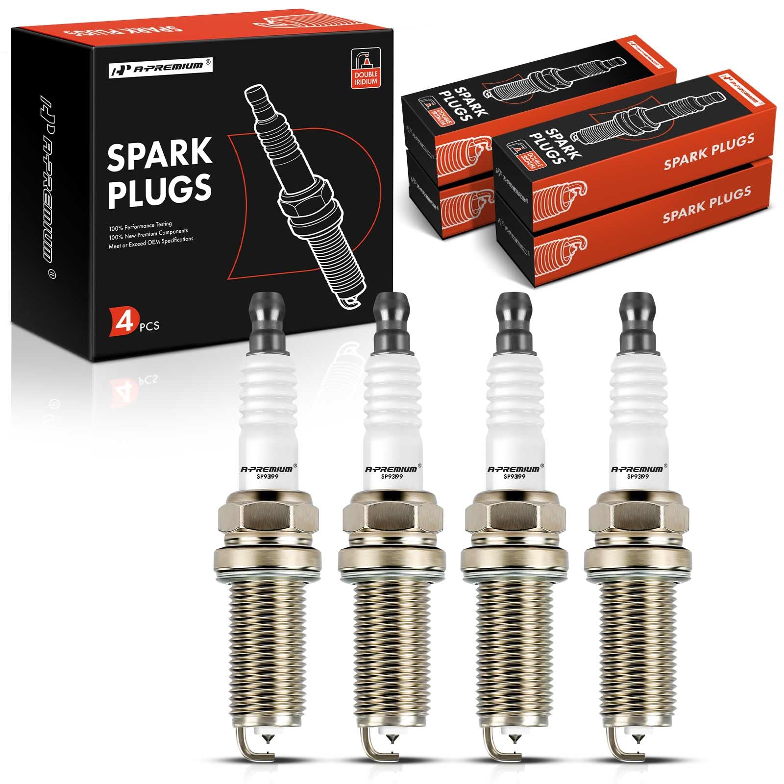 A-Premium Double Iridium Spark Plugs Compatible With Hyundai Sonata 2011-2014, Santa Fe Sport 2013-2015, Tucson 2014-2015 & Kia Optima 2011-2015, Sorento 2012-2014, Sportage 2014-2015, Pack Of 4
