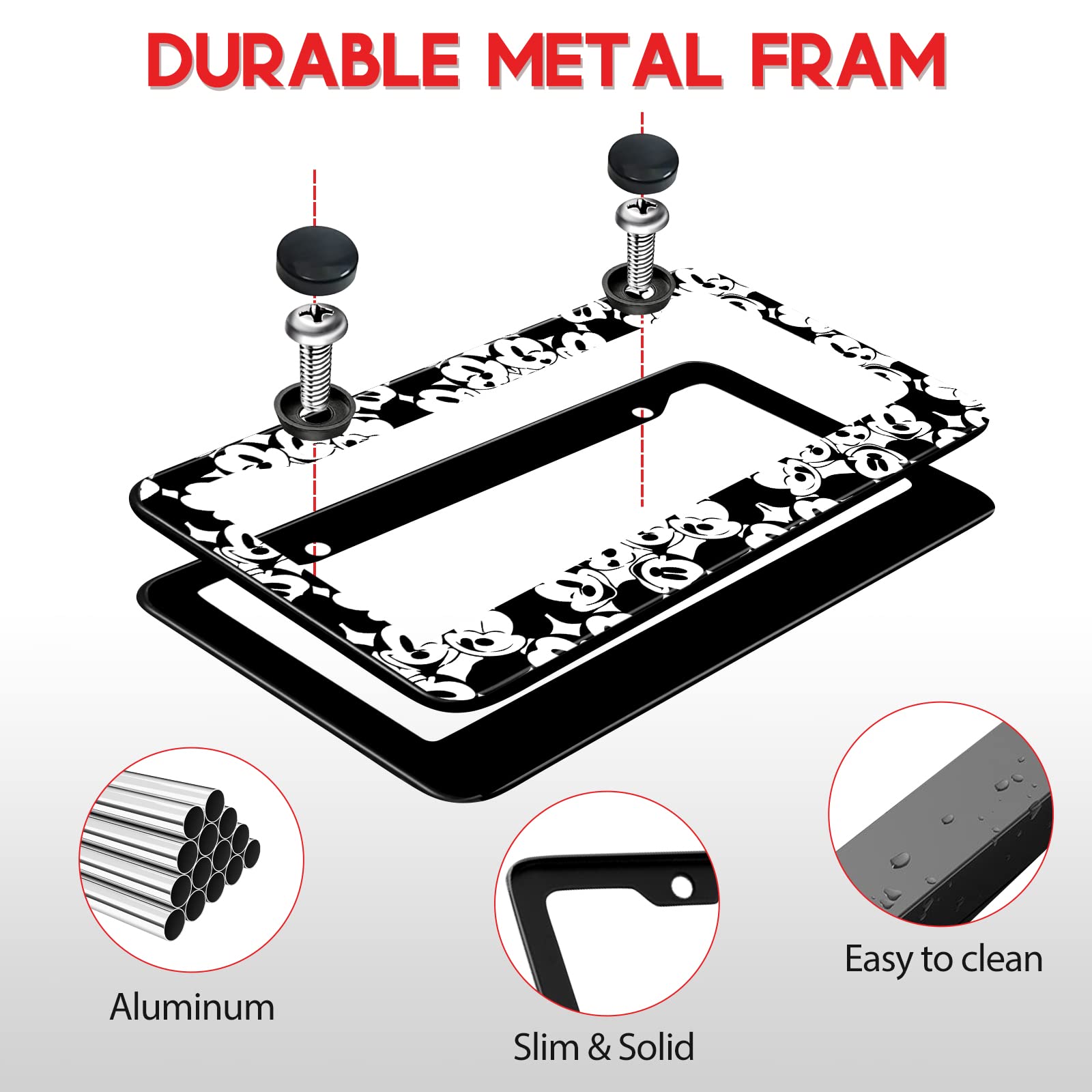 Akkya License Plate Frames For Women Men Car Plate Holder Cover Cute Cartoon Metal Tag Frame Stainless Steel Car Accessories Fro