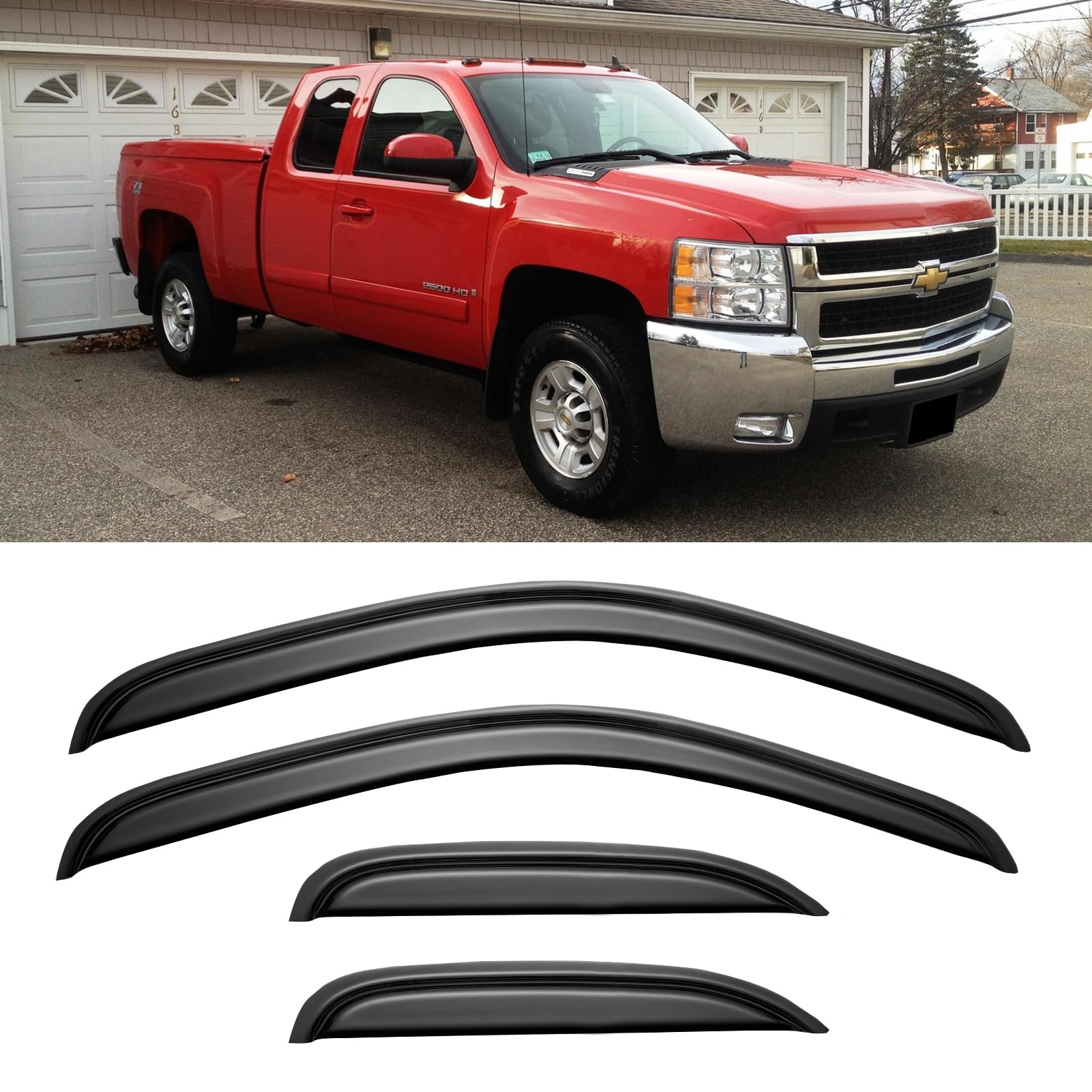 Cxdar Window Rain Guards For 2007-2013 Chevy Silverado & Gmc Sierra 1500, Out-Channel Window Vent Visors Shades Wind Deflectors