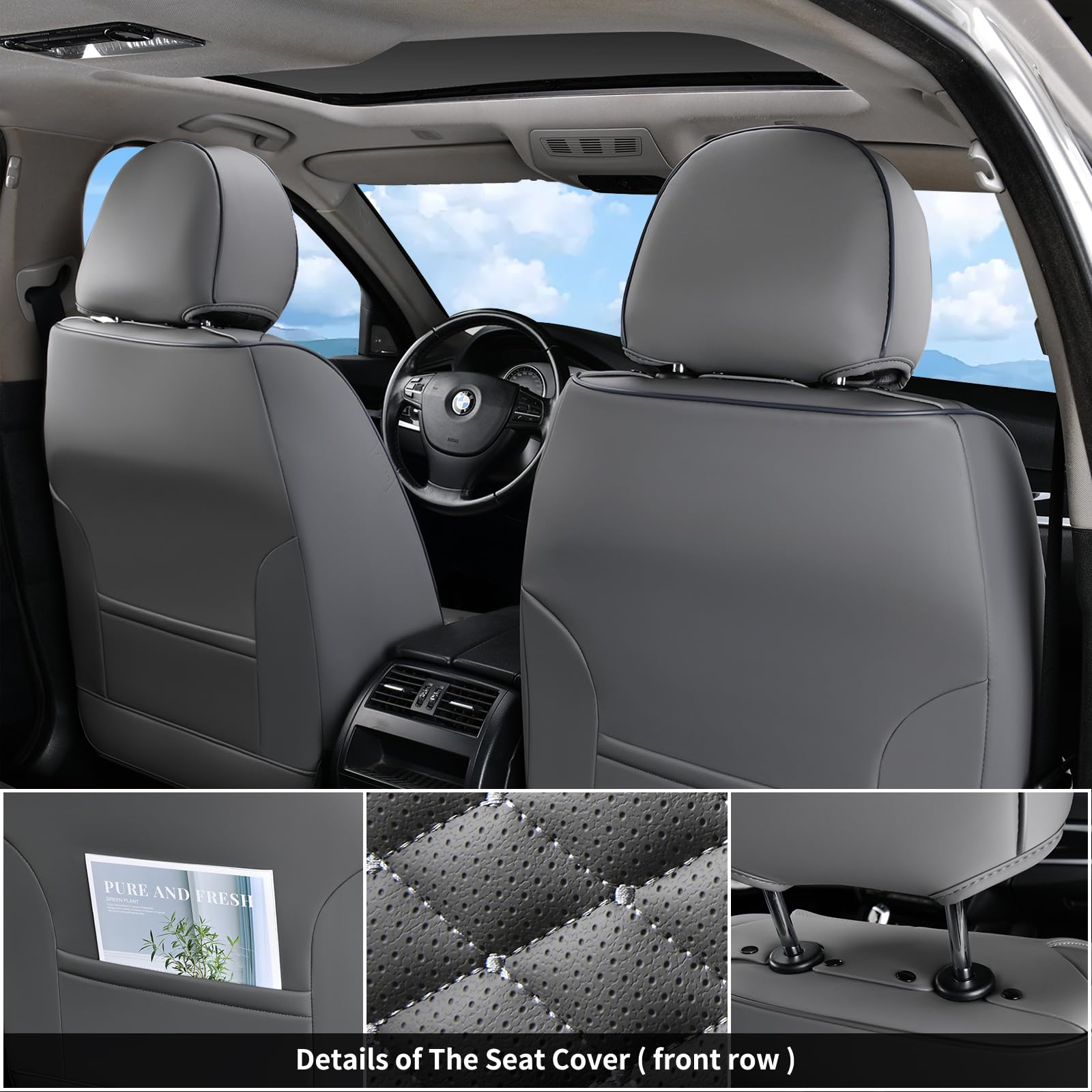 Coverado Car Seat Covers Full Set, Nappa Leather Seat Covers For Cars, 5 Seats Universal Waterproof Seat Covers, Front And Back