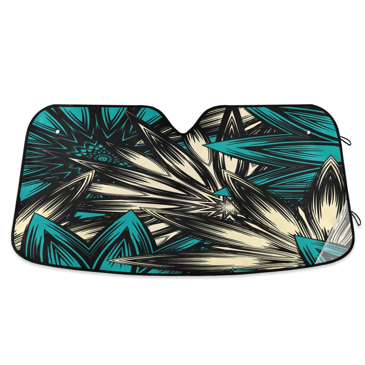 Car Windshield Sunshade Vintage Teal Blue Flowers Pattern, Blocks Sun Visor Protector Foldable Sun Shield Keep Your Vehicle Cool