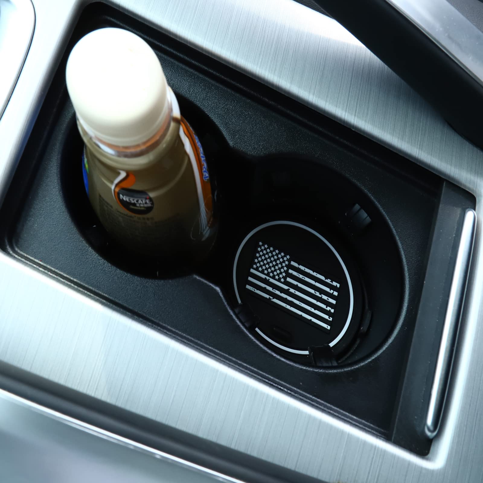 2 Pack Car Cup Holder Coasters, 2.75 Inch American Flag Soft Rubber Pad Set Round Auto Cup Holder Insert Drink Coaster Car Inter