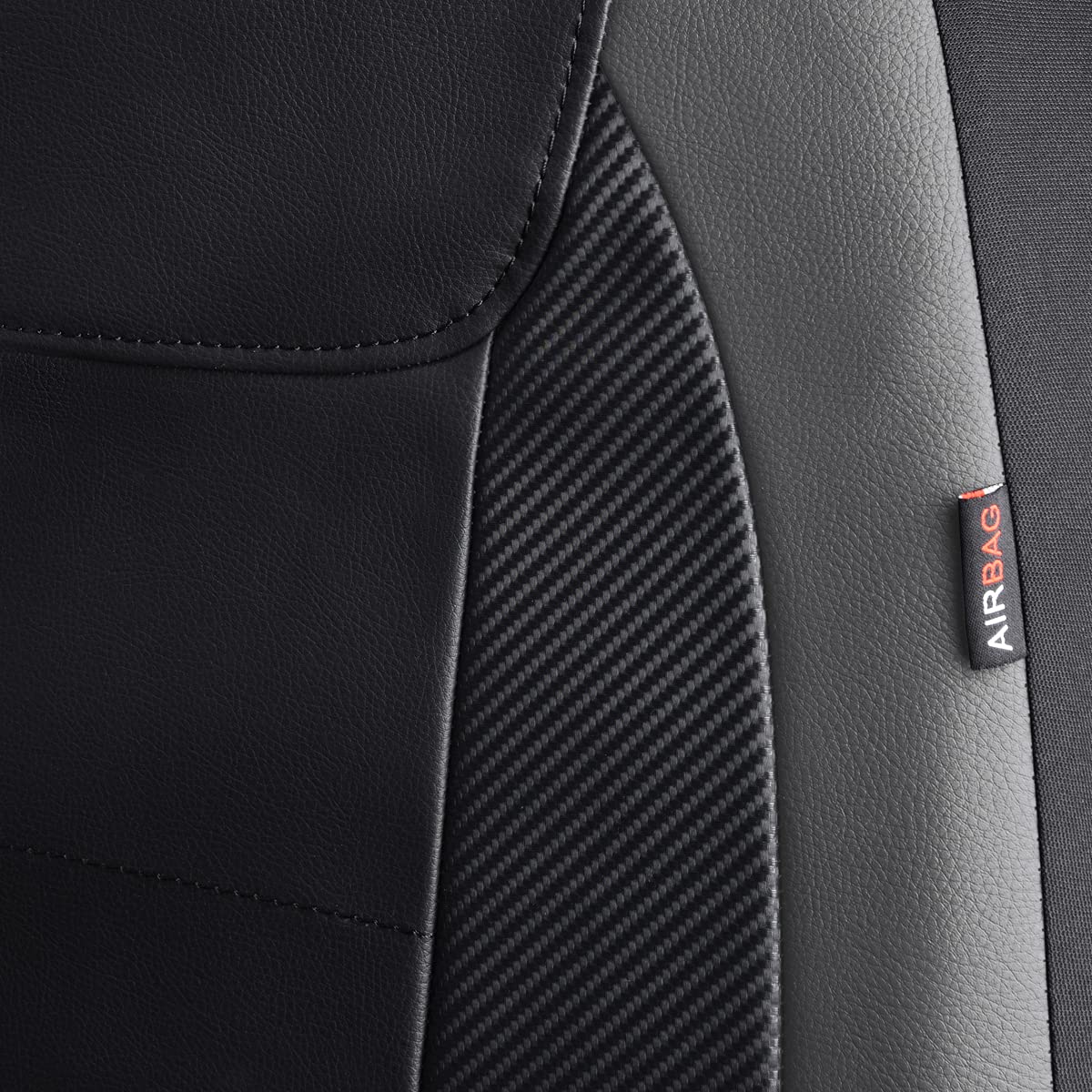 Flying Banner Car Seat Covers Protects Water Proof Faux Leather Carbon Fiber Front And Rear Bench (Gray Black, Full Set -- 9Pcs)