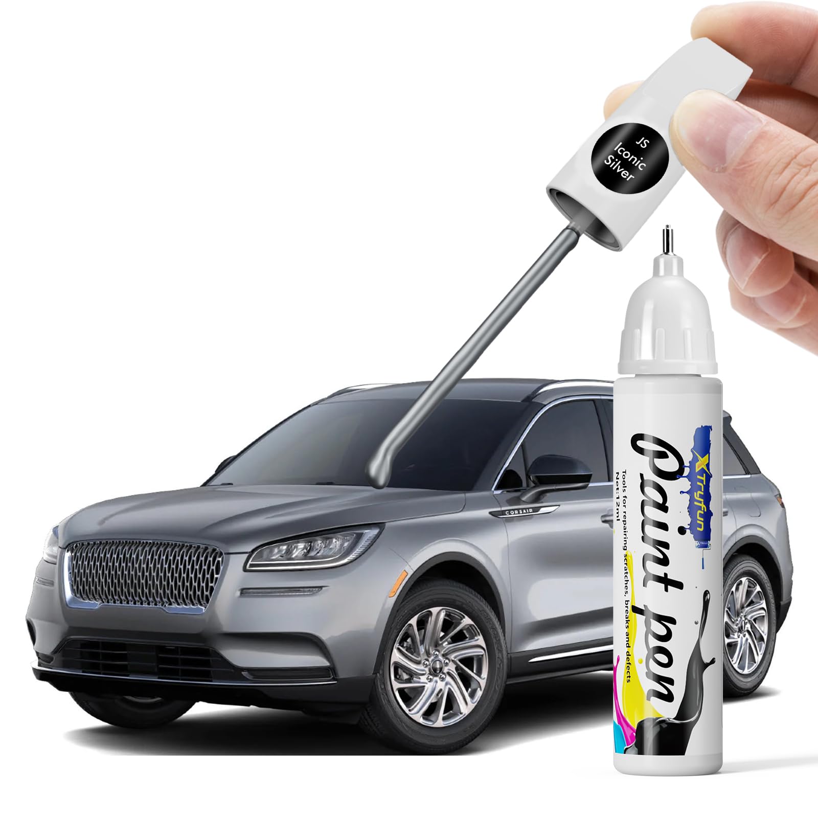 XTryfun JS Silver Radiance Touch Up Paint Compatible with Lincoln, DIY Car Paint Scratch Repair, Quick & Easy Fix Automotive Scr