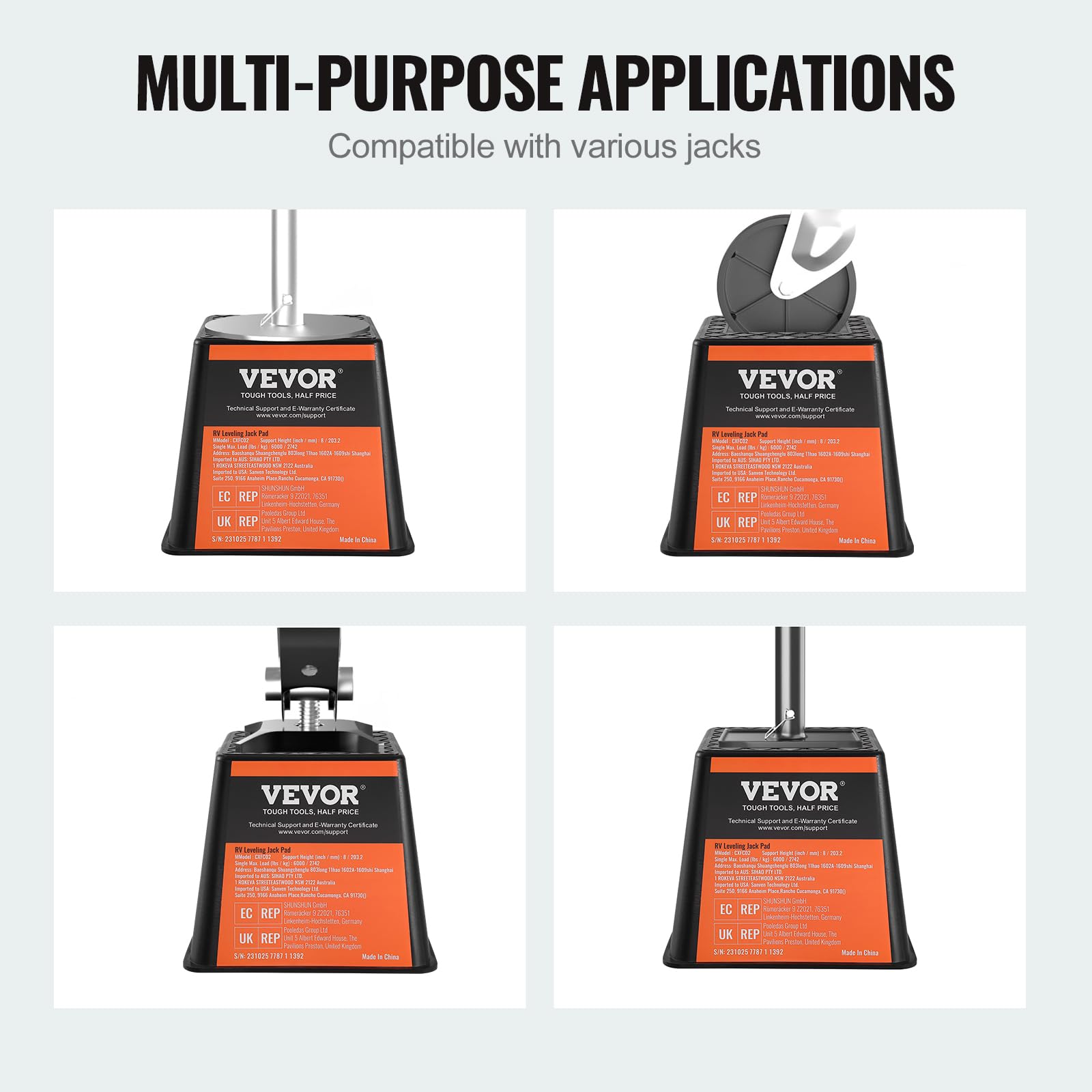 Vevor Trailer Jack Block, 6000 Lbs Capacity Per Rv Leveling Block, Polypropylene Rv Camper Stabilizer Blocks, Rv Travel Accessories Use For Any Tongue Jack, Post, Foot, 5Th Wheels, 4-Pack