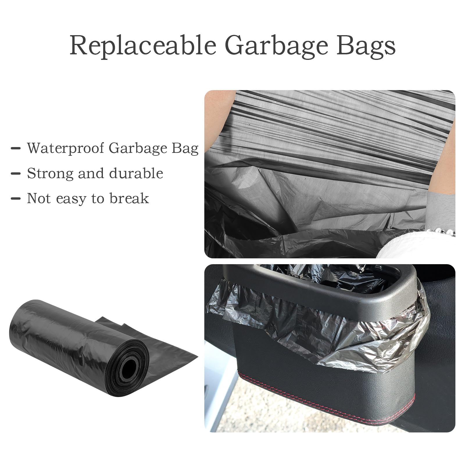 Car Trash Can with Lid,Leather Car Trash Bin with 30 Car Trash Bag,Hanging Leakproof Car Garbage Can,Multi-Purpose Car Organizat