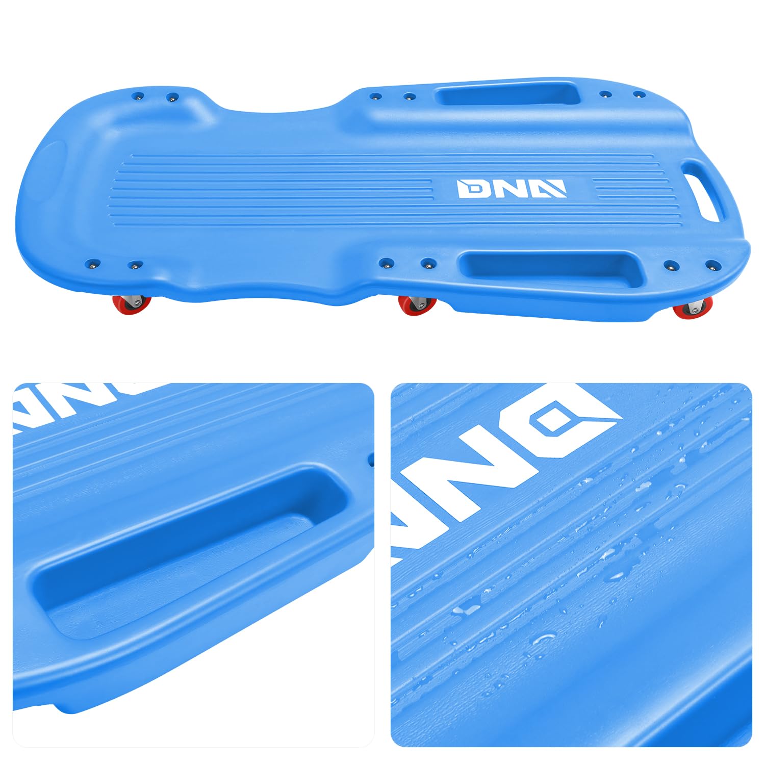 Dna Motoring 38 Inches Low Profile Plastic Rolling Garage Shop Floor Creeper With Side Pockets & 6Pcs Casters, Blue, Tools-00391