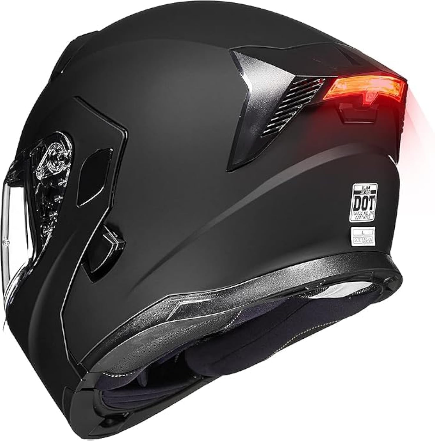 ILM Motorcycle Dual Visor Modular Flip up Full Face Helmet with LED Tail Light and Sun Visor DOT Model 906L(Matte Black,X-Large)