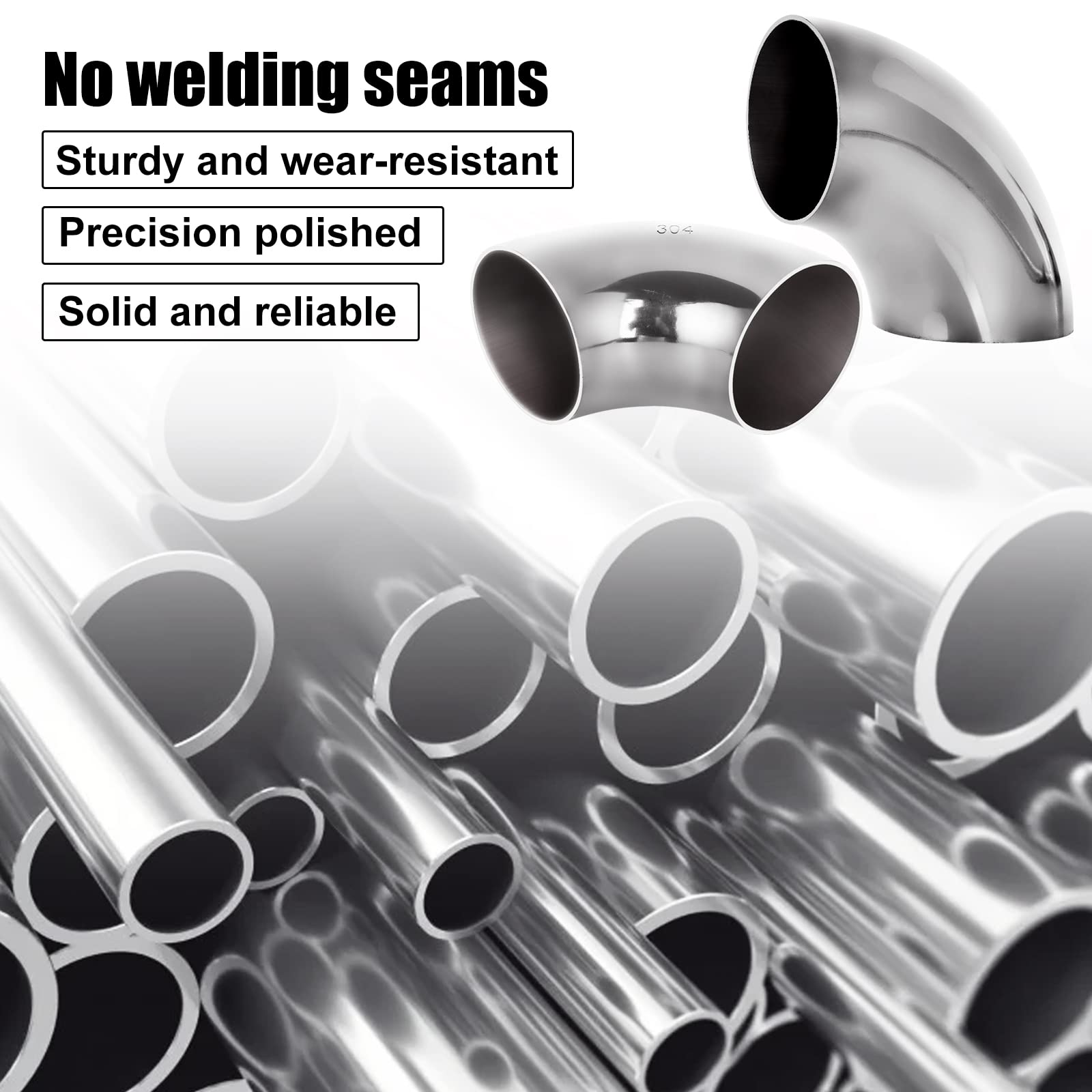 4 Pack 304 Stainless Steel Mandrel Bend Elbow, 90 Degree Exhaust Elbow Pipe, 2.5 Inch OD Mandrel Elbow, Thickness 16GA/.065'' fo