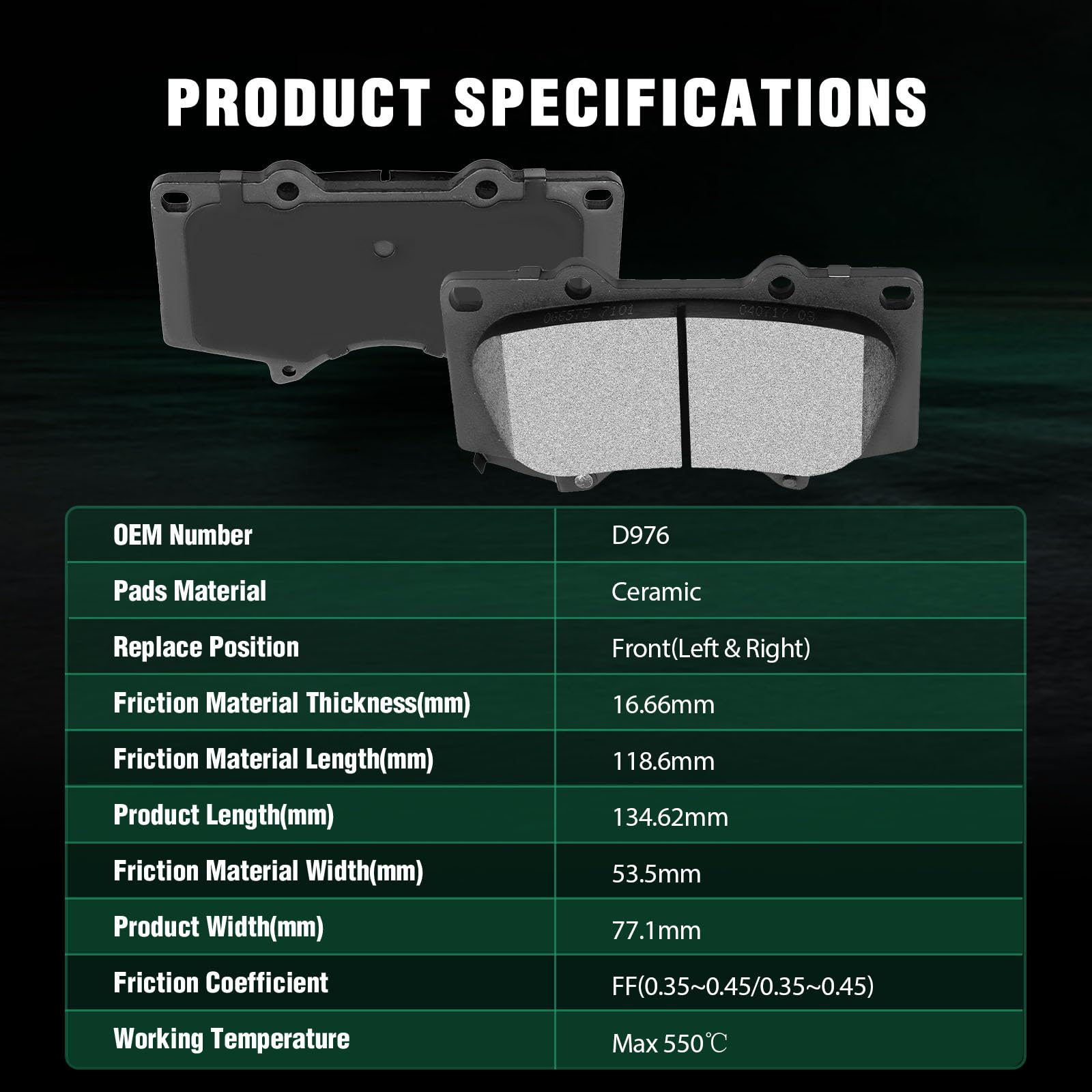 Automuto 4Pcs Front Ceramic Disc Brake Pads Set D976 For Lexus Gx460 Gx470 For Toyota For 4Runner Fj For Cruiser For Sequoia For