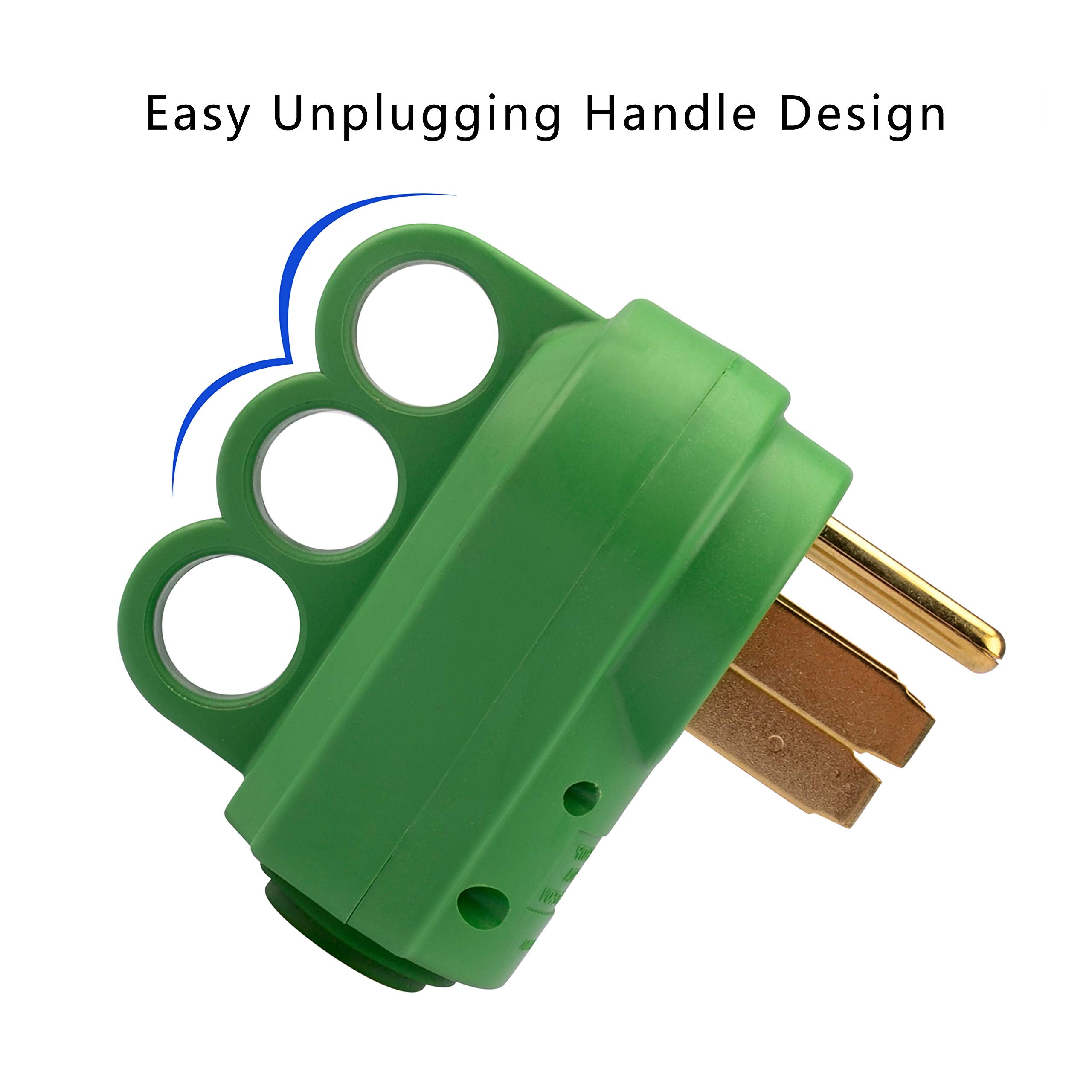 Rvguard Nema 14-50P Rv Replacement Male Plug, 125/250V 50 Amp With Disconnect Handle, Green