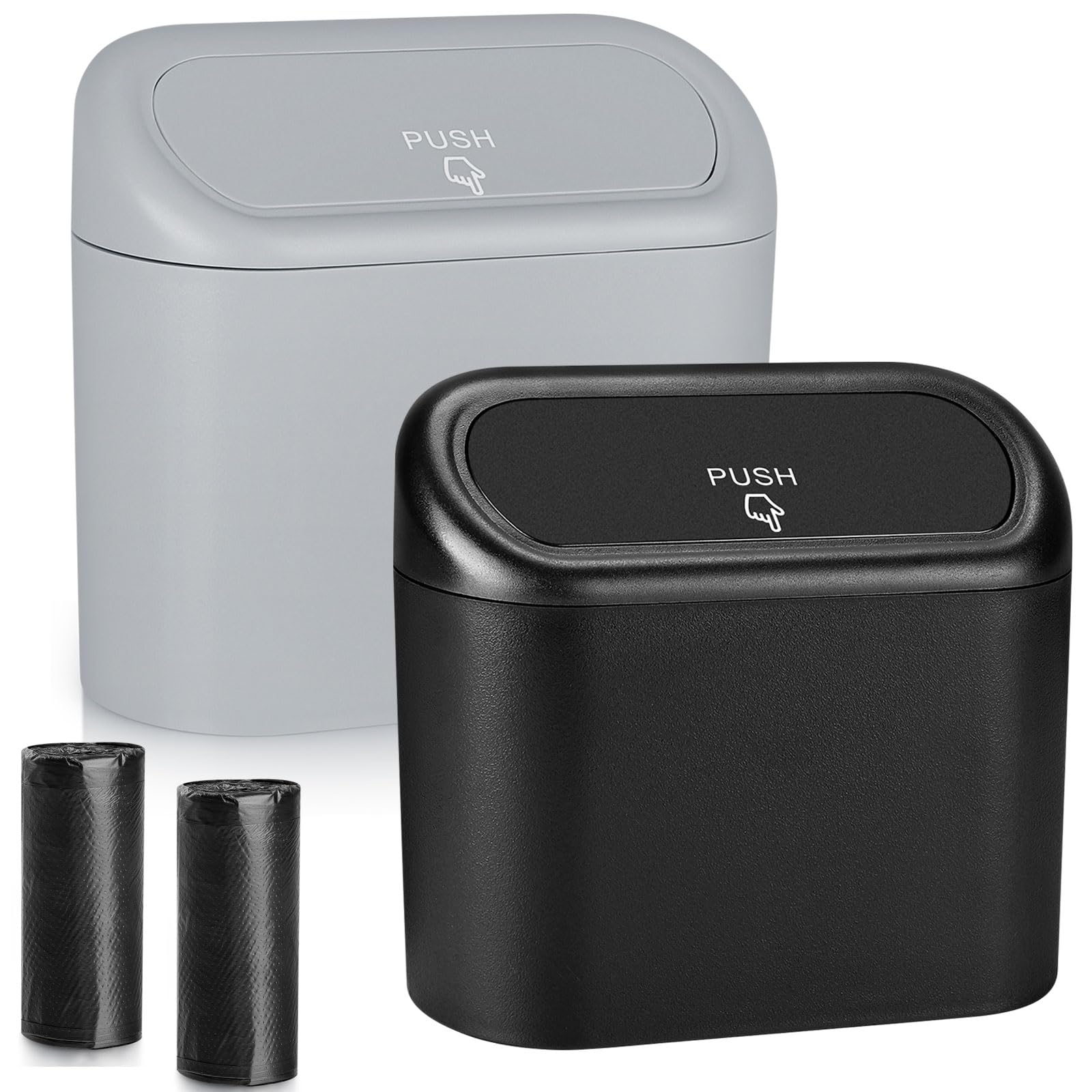 Accmor Car Trash Can, 2 Pack Mini Vehicle Dustbin With Lid, Leakproof Auto Garbage Accessories Organizer Bin With 60 Pcs Trash B