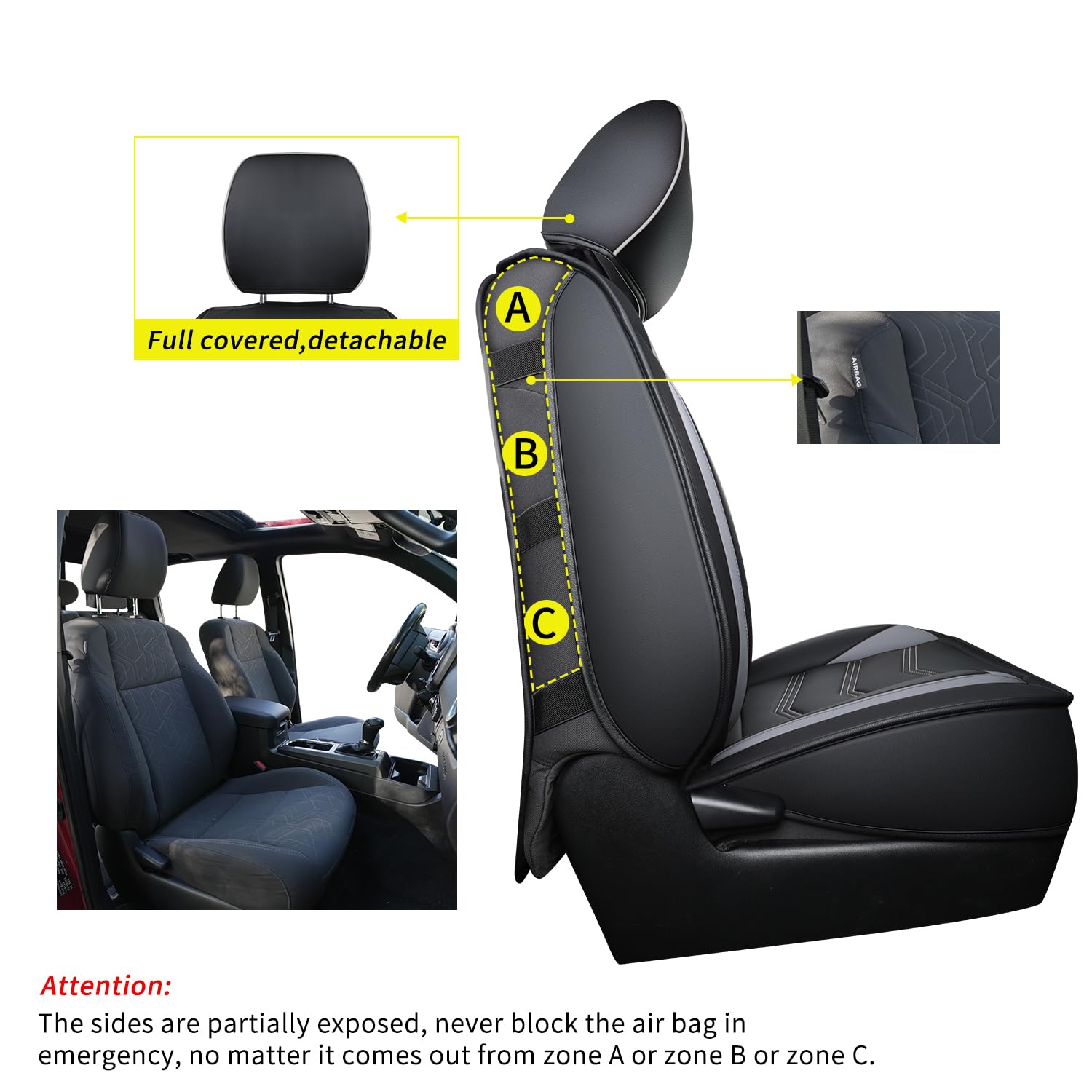 Luckyman Club Front-Only Seat Covers For Toyota Tacoma 2005-2023 With Waterproof Faux Leather (Front Only, Gray)