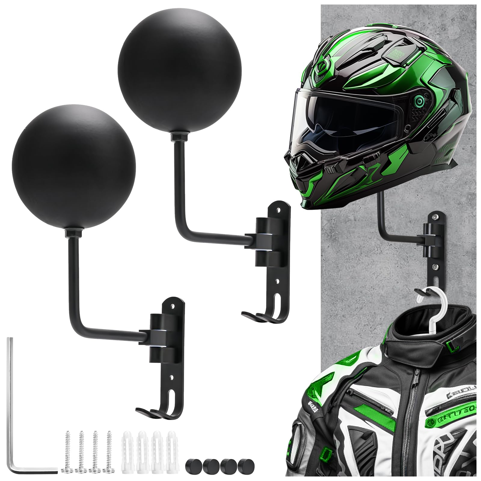 Torolle 2 Pack Motorcycle Helmet Holder Wall Mount, 180 Rotation Helmet Rack Hanger Lightweight Aluminium Alloy With Hooks For R