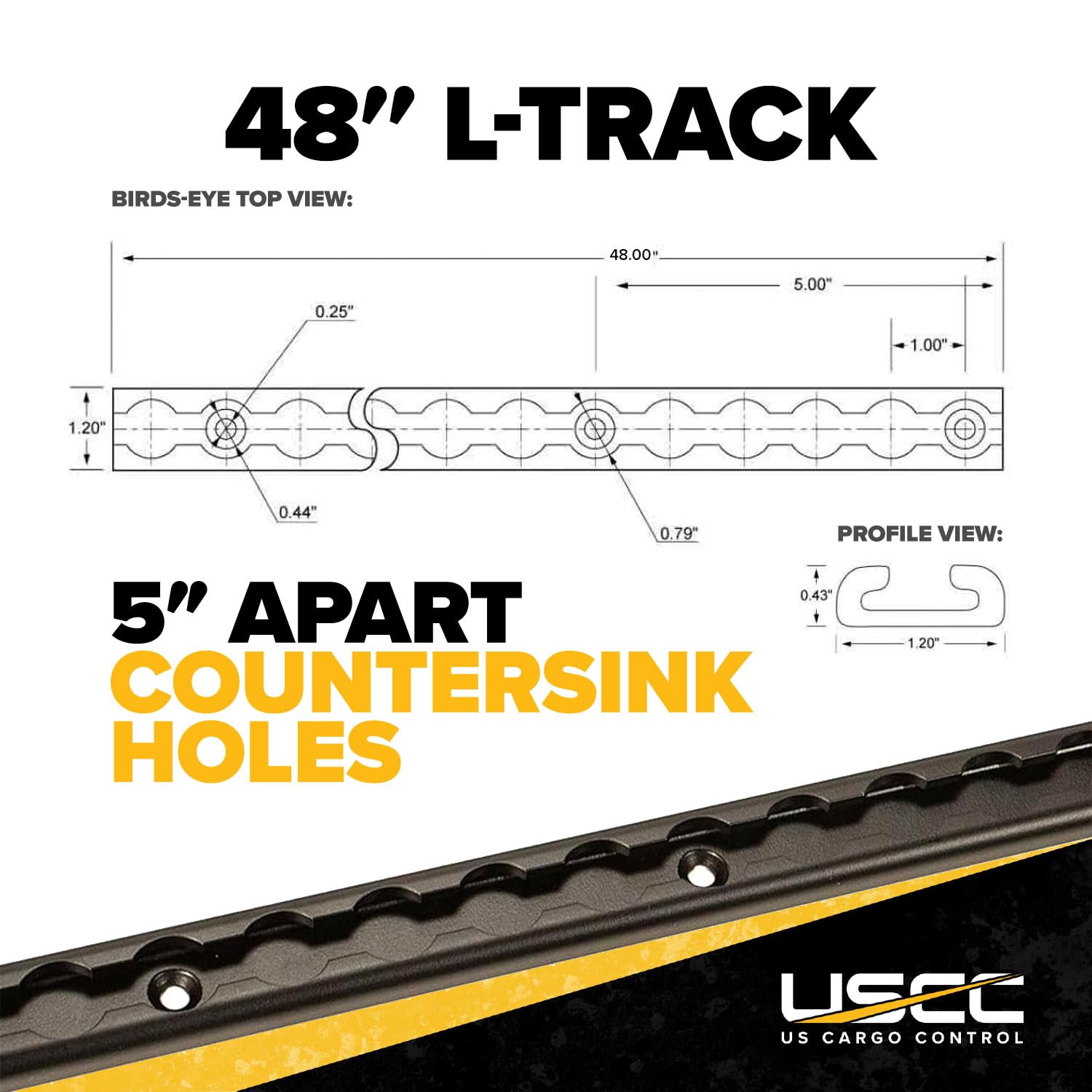 US Cargo Control L Track Tie Down System - 4 Black Anodized Aluminum Tracks & 4 O-Ring Fittings for Trailers & Truck Beds