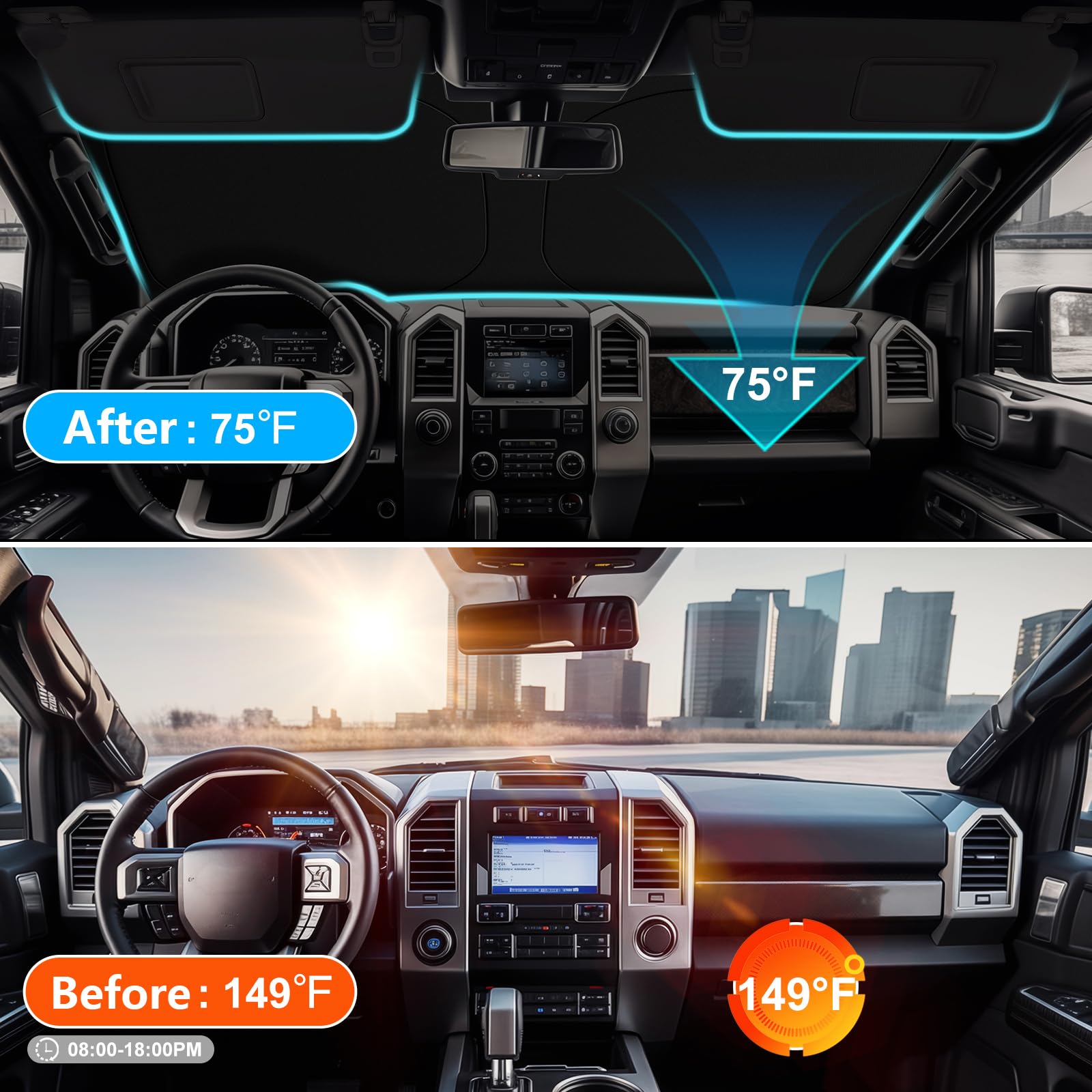 Shinehome Car Windshield Sun Shade Compatible With 2015-2020 Ford F150 Lariat, King Ranch, Platinum, Xl Xlt Limited Raptor Acces