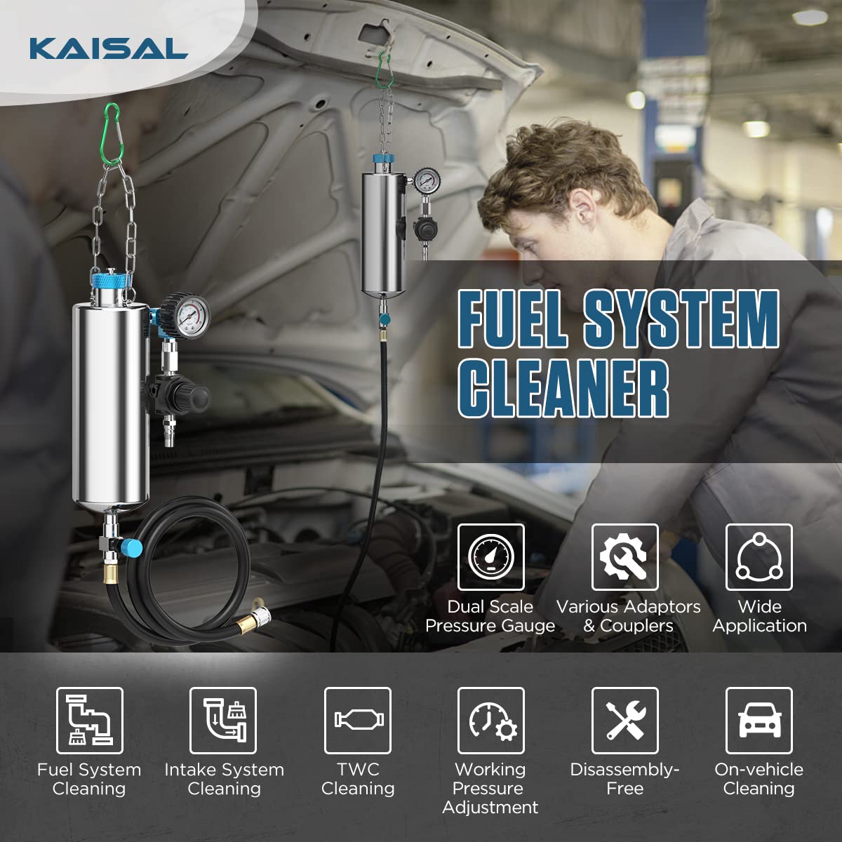 Fuel Injector Cleaner Tool Kit 1000Ml 150Psi Disassembly-Free Fuel Injection System Cleaner Pressure Adjustment Fuel Injector Cl