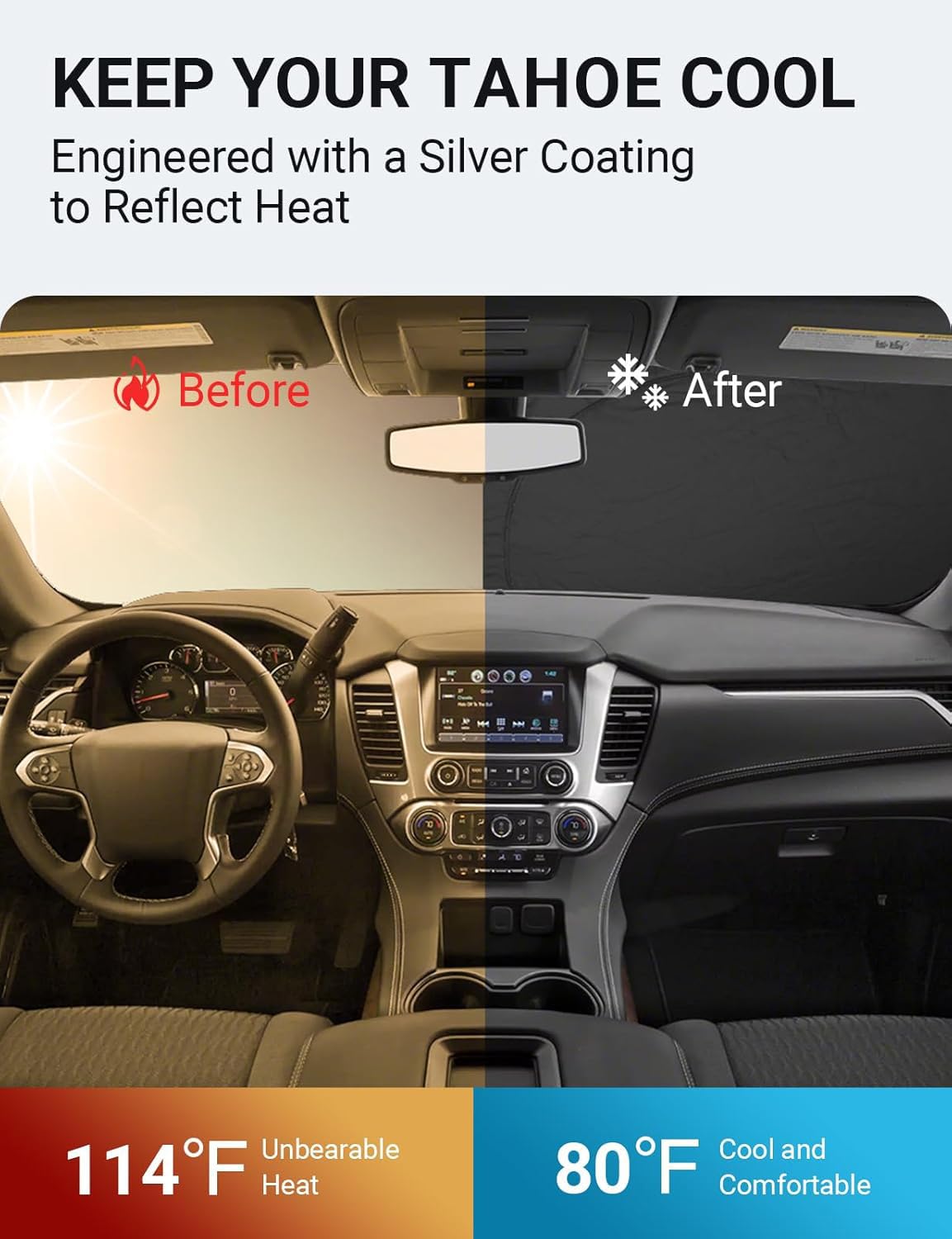 Proadsy 2025 Upgrade Windshield Sun Shade Custom Fit Chevrolet/Chevy Tahoe 2015-2020 4-Layer Foldable Front Sunshade Protector S