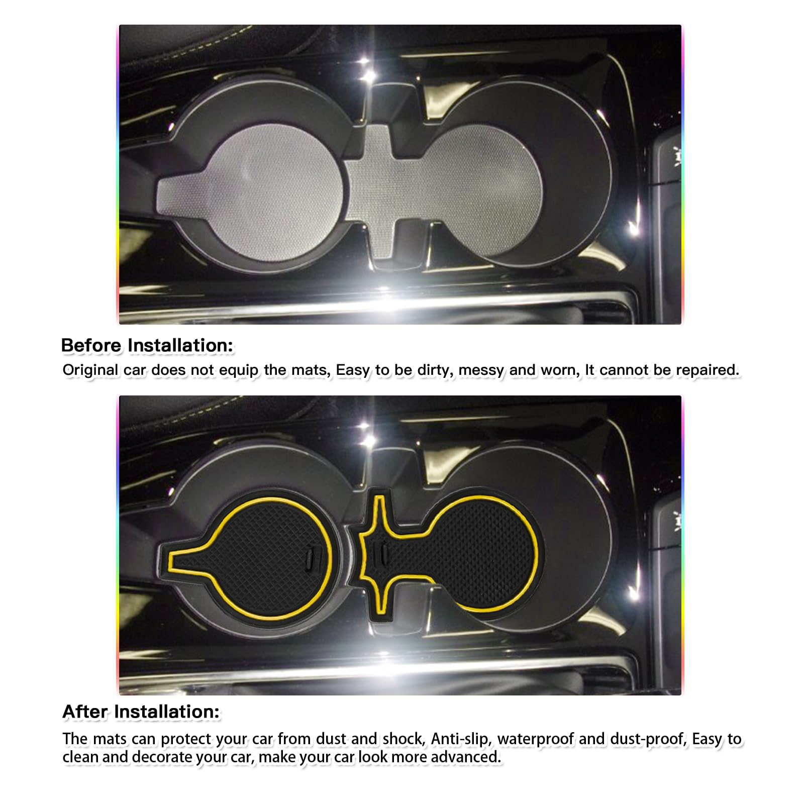 SKTU 2024-2025 Chevy Trax Door Slot Mat - 14PCS Fit 2024-2025 Trax Door Compartment Cup Center Console Liners (Yellow) for LS, L