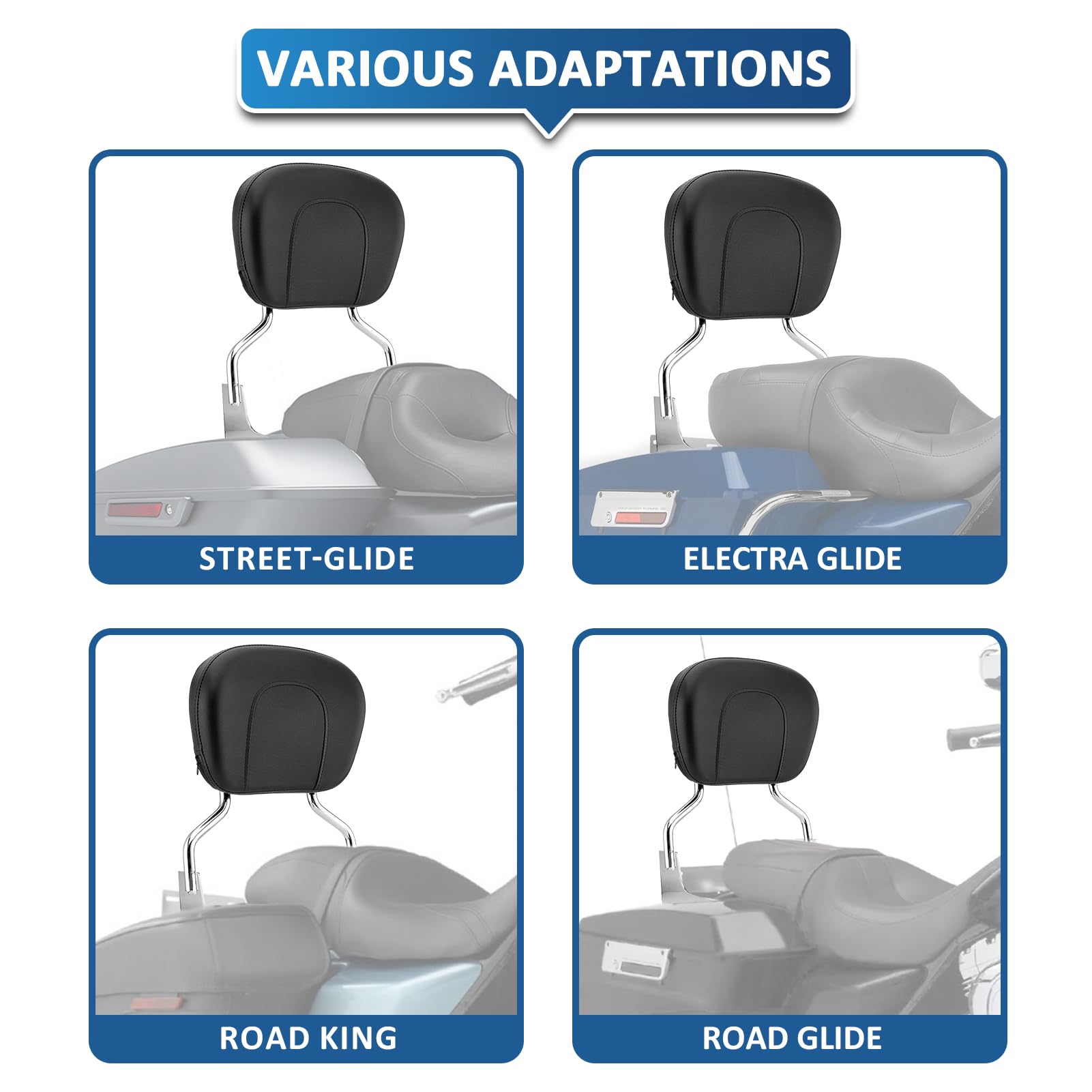 Asd Detachable Chrome Passenger Sissy Bar W/Backrest Pad & 4-Point Docking Hardware Kit Compatible With Harley Davidson 1997-200