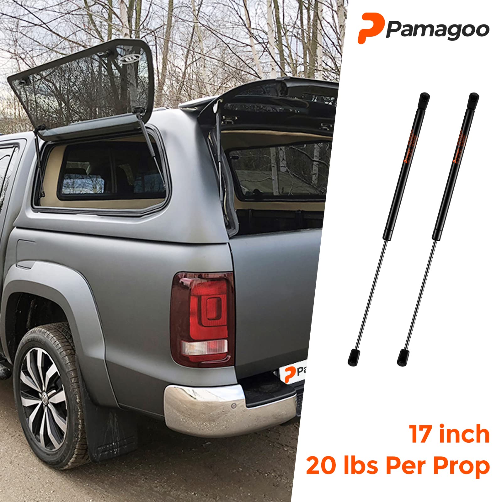 Pamagoo C16-15645 C1615645 17 Inch Gas Strut 20 Lb 89 N Per Prop, Gas Spring Shock Lift For A.R.E Leer Snugtop Camper Shell Wind