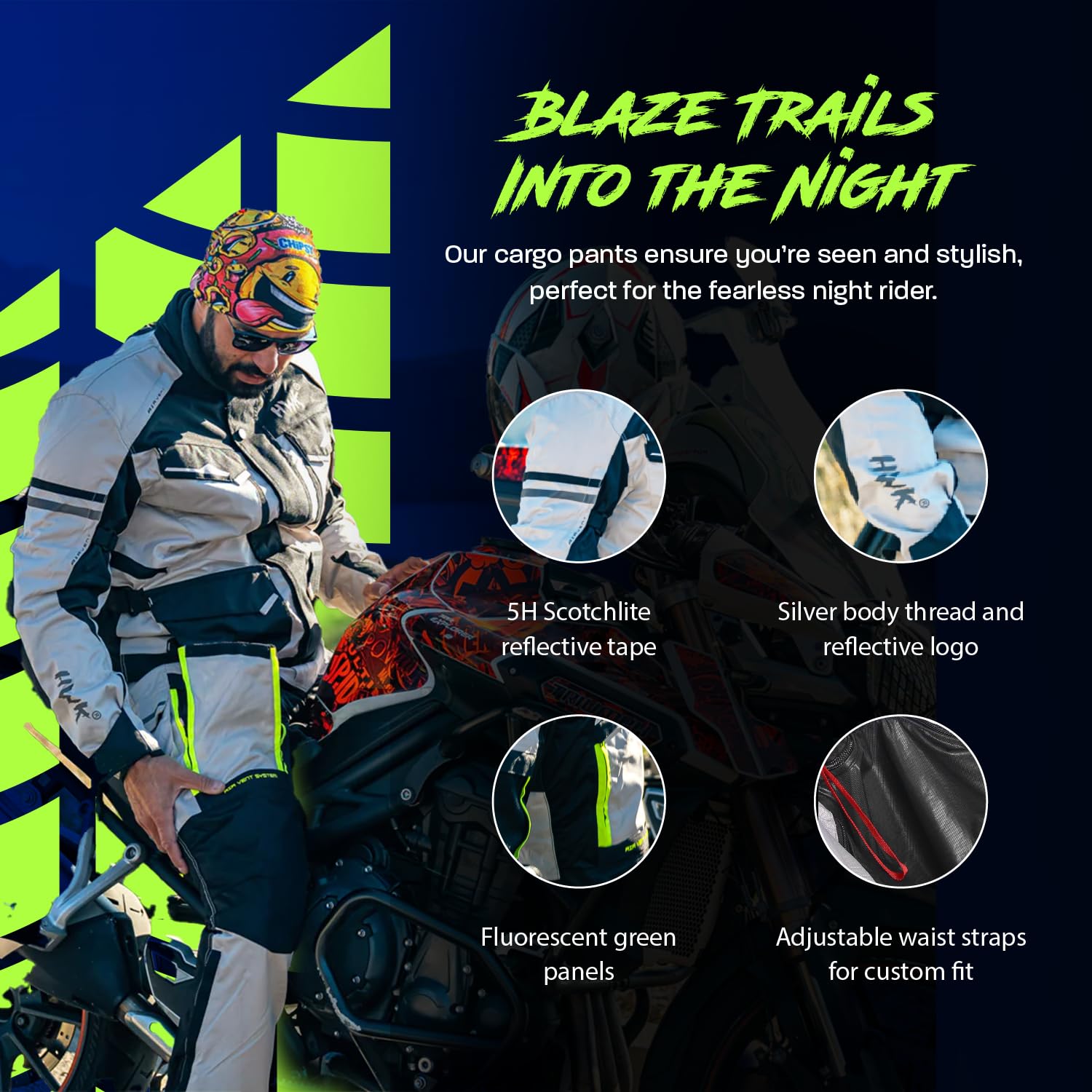 HWK Waterproof Motorcycle Cargo Pants, Durable Motorcycle Riding Pants with CE Armor and Multiple Pockets, Machine Washable Hi-V