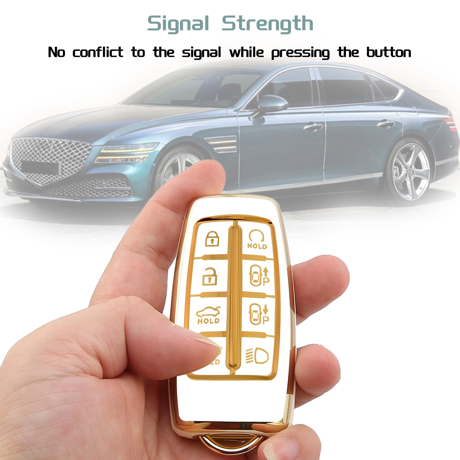 Compatible With Genesis Key Fob Cover, Gold Keychains, For G80 Gv80 Gv70 G90 2021 2022 2023 6 8 Buttons Tpu Genesis Accessories