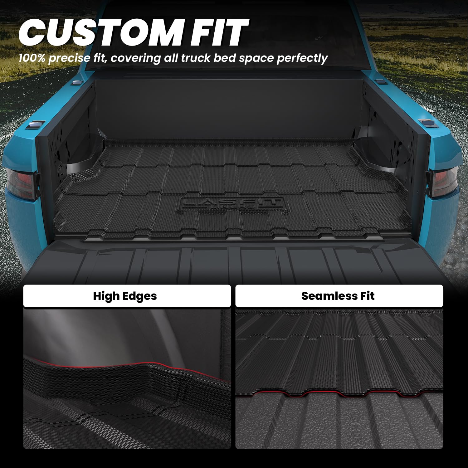 Lasfit Bed Mat For Rivian R1T 2025 2024 2023 2022 Car Bed Floor Liner(No Fit Drop-In Bed Liner), All Weather Tpe Truck Bed Mat -