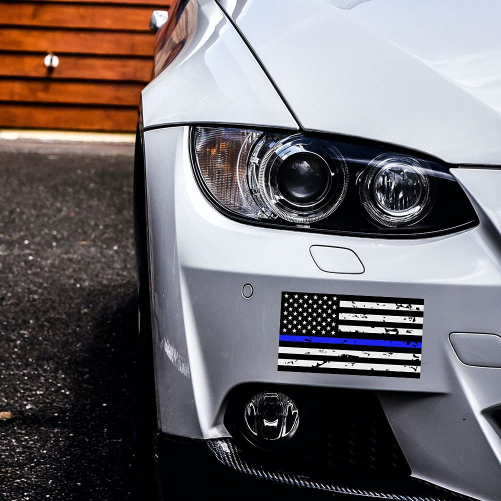 3 Pack Reflective New Tattered Thin Blue Line Us Flag Decal Stickers | Compatible With Cars & Trucks, 5'' X 2.7'' American Usa F