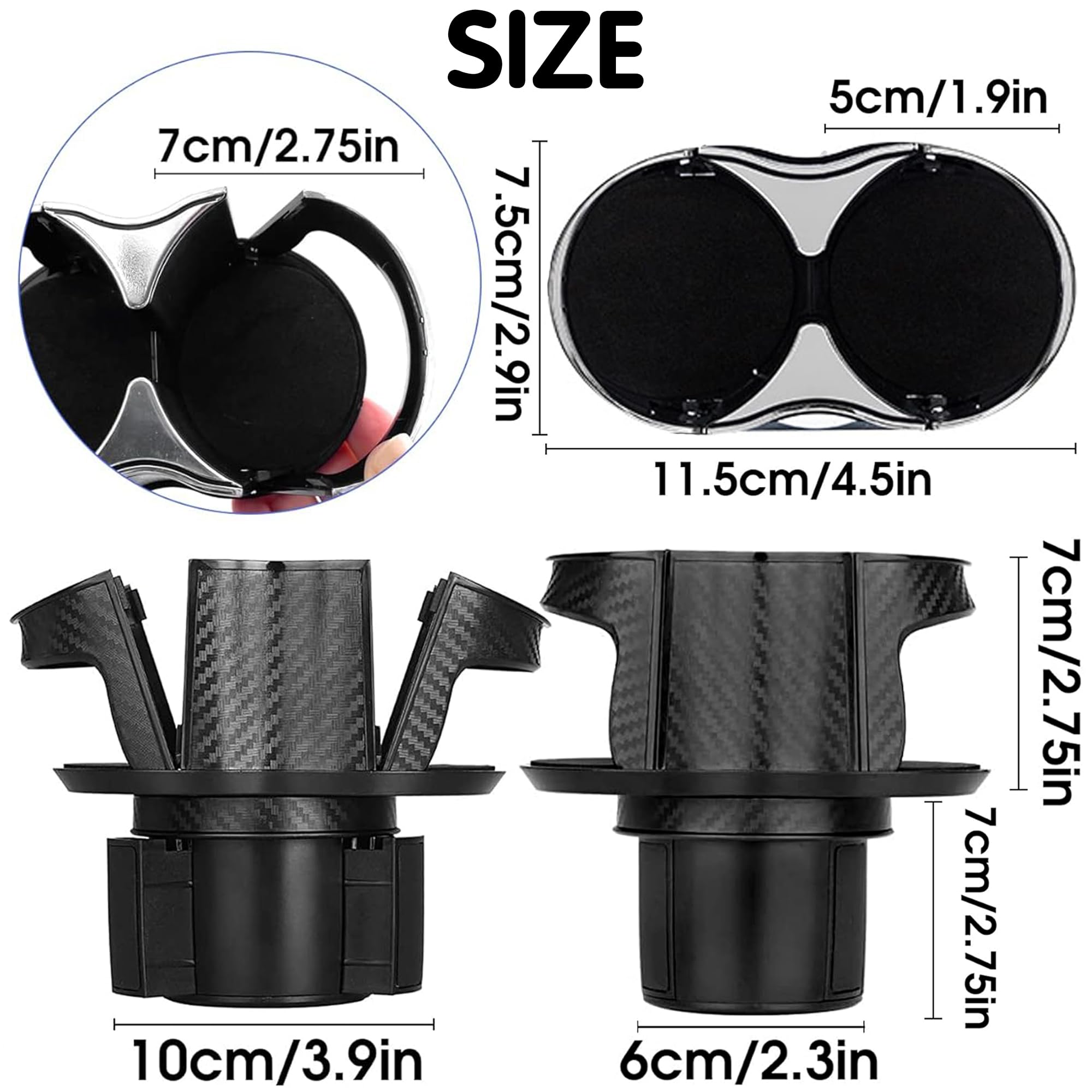 Reofrey 2-in-1 Multifunctional Car Cup Holder Expander Adapter, Universal Double Cup Holder with Adjustable Bracket, Elastic Ope