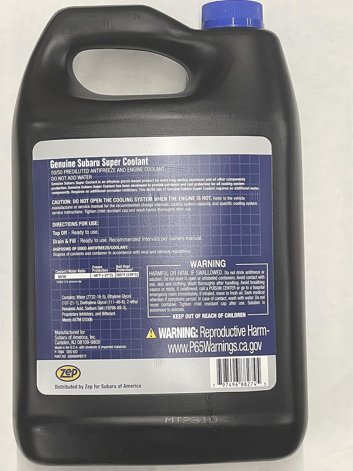 Subaru Genuine Super Coolant Blue Prediluted Soa868V9272 1 Gallon Pre Mixed 50/50 2009 And Newer Ascent Brz Crosstrek Forester I