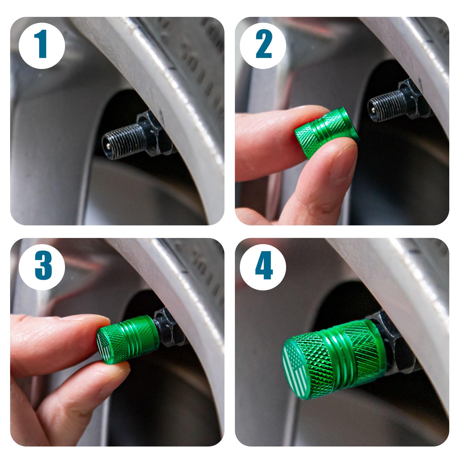 Tire Valve Stem Caps - 4 Pack Anti-Corrosion Premium Anodized Alloy Tyre Air Valve Caps Cat Dog Paw for Car SUV Bike Green