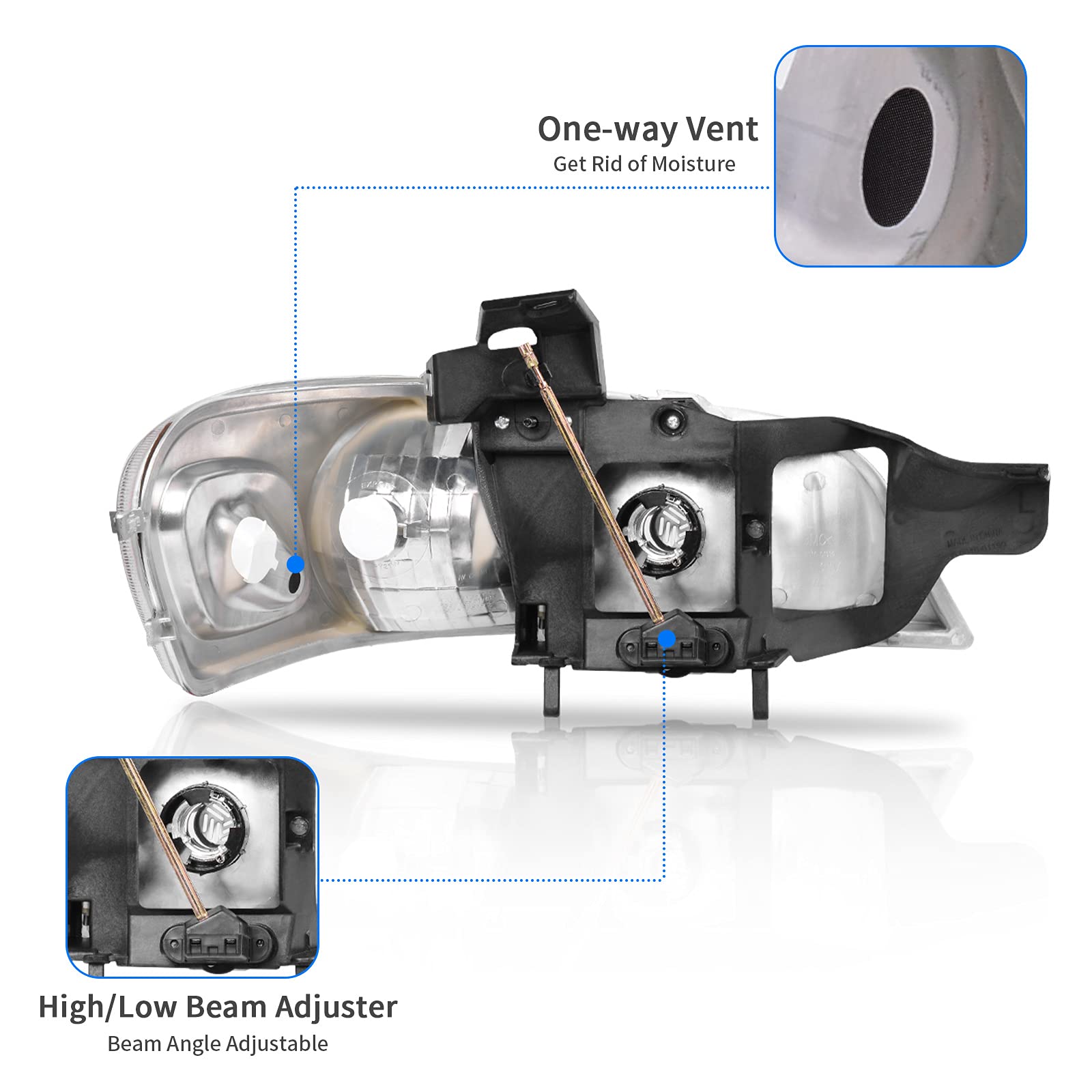 Dwvo Headlights Assembly Compatible With 1997-2005 Chevy Venture 97-04 Oldsmobile Silhouette 97-98 Pontiac Trans Sport 99-05 Pon
