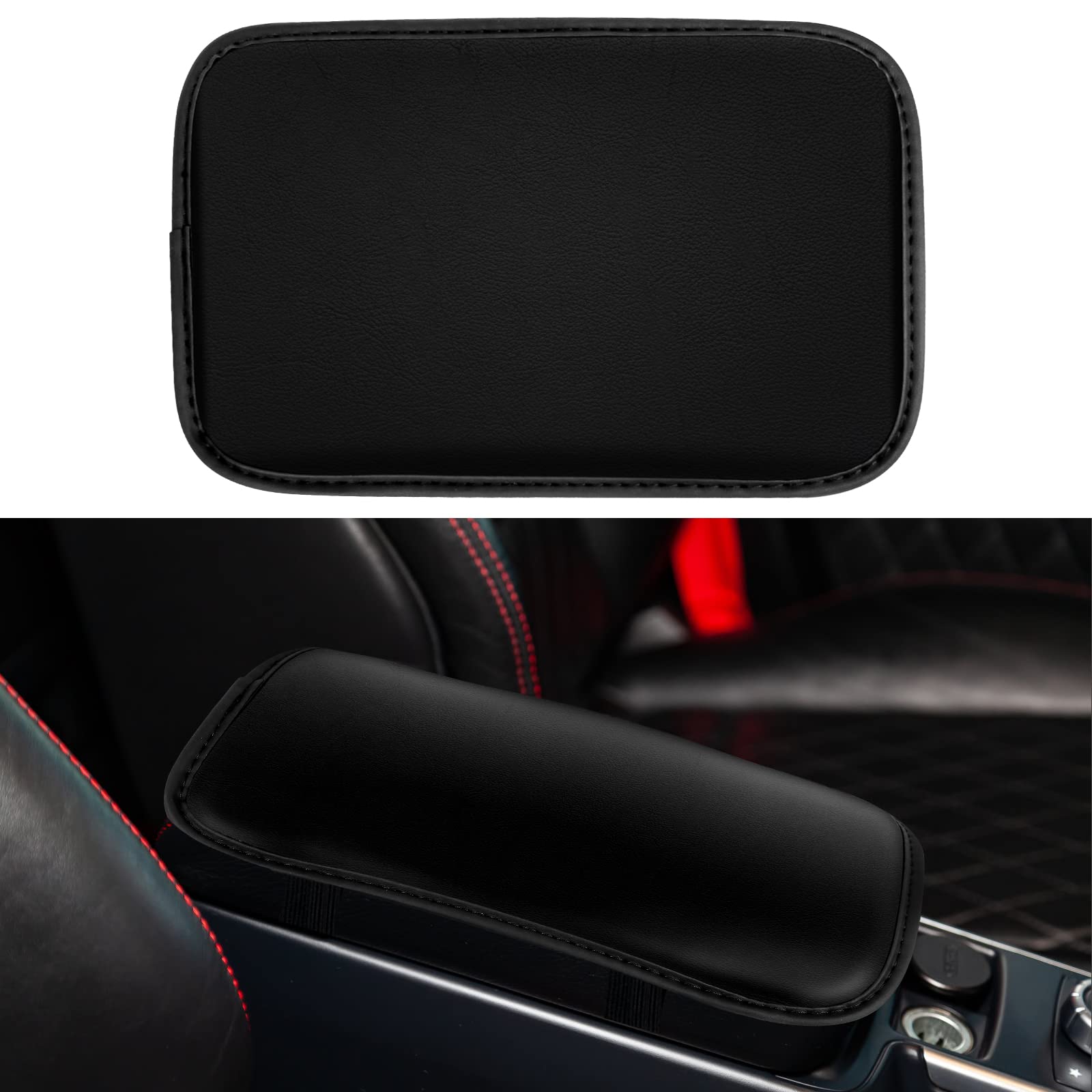 Amiss Auto Center Console Pad, Pu Leather Car Armrest Seat Box Cover Protector, Universal Waterproof Non Slip Soft Center Console Armrest Pad For Most Vehicle, Suv, Truck, Car (Black)