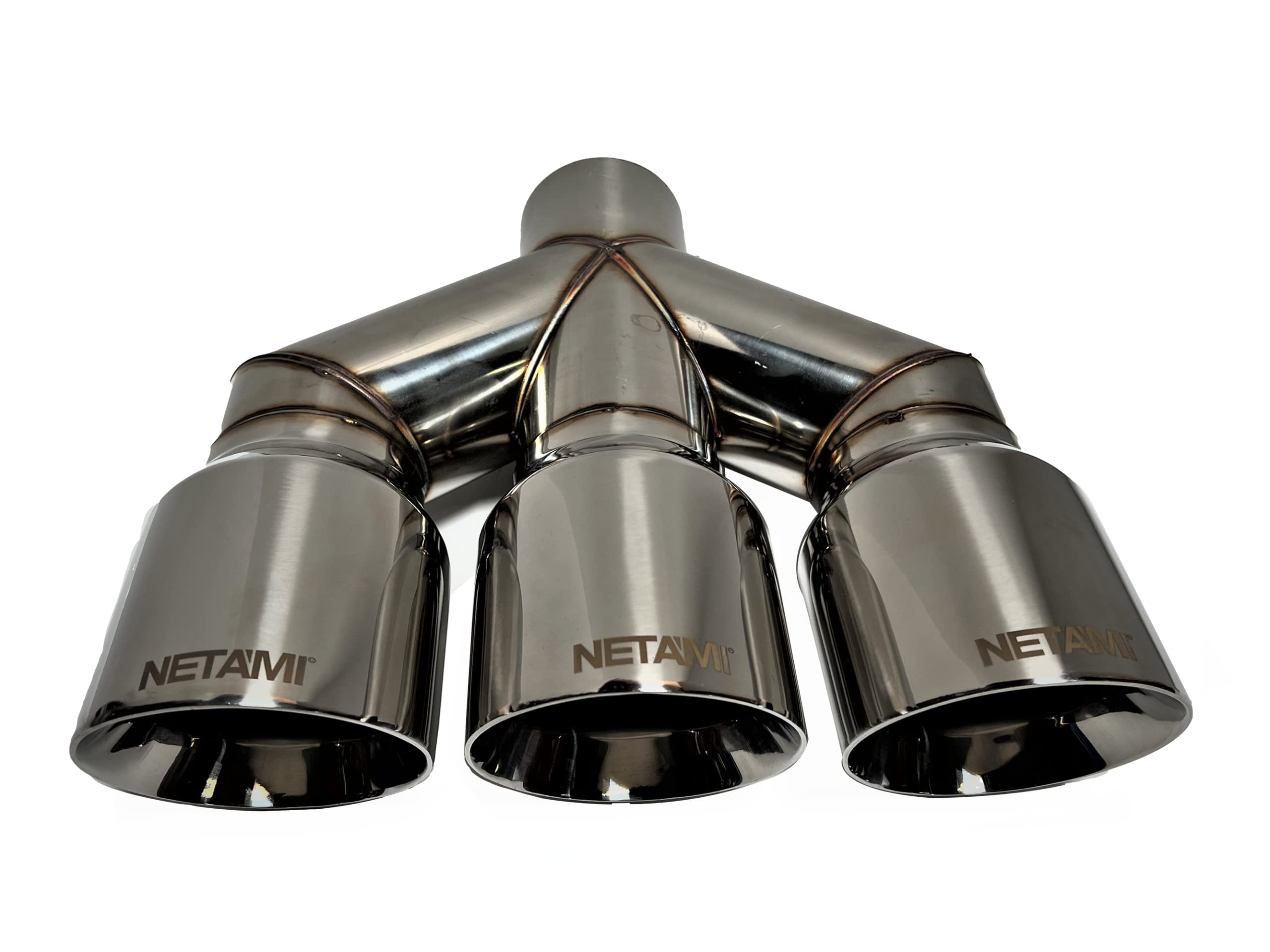 NETAMI 3'' Inlet to 4'' Triple Outlets Stainless Steel Exhaust Tip Dual Wall Chrome Polished