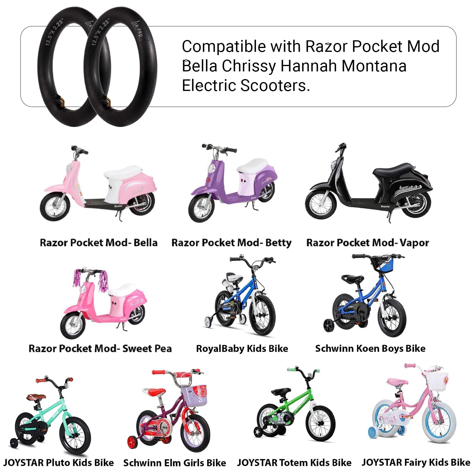 (2 Pack) Ar-Pro Scooter Replacement Inner Tubes - 12.5'' X 2.25'' Inner Tubes With Angled Valve And Free 2 Tire Levers Compatibl