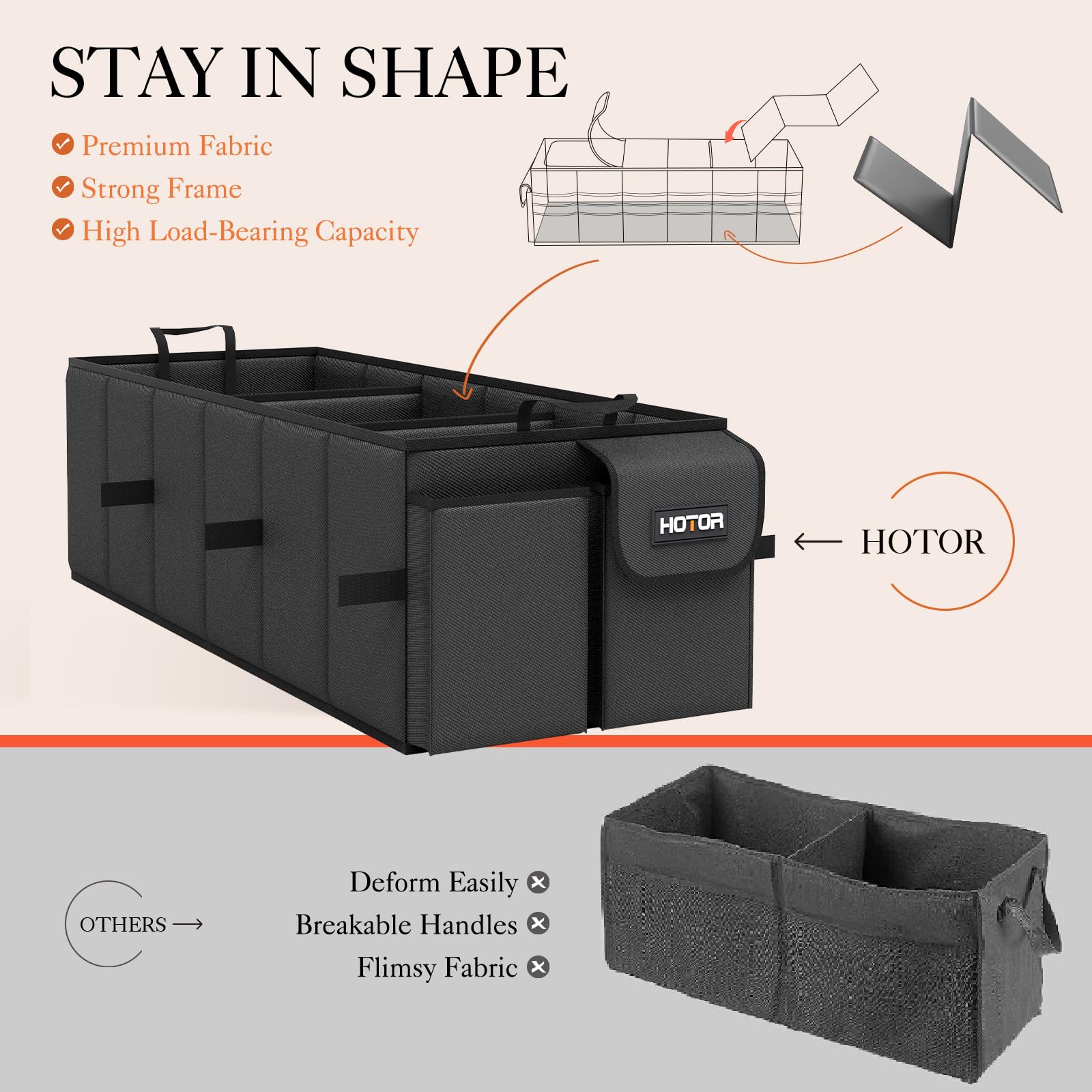 Hotor Trunk Organizer, Sturdy Foldable With Cooler For Car & Suv, 3 Compartments, Black, 30.90     12.60     10.63