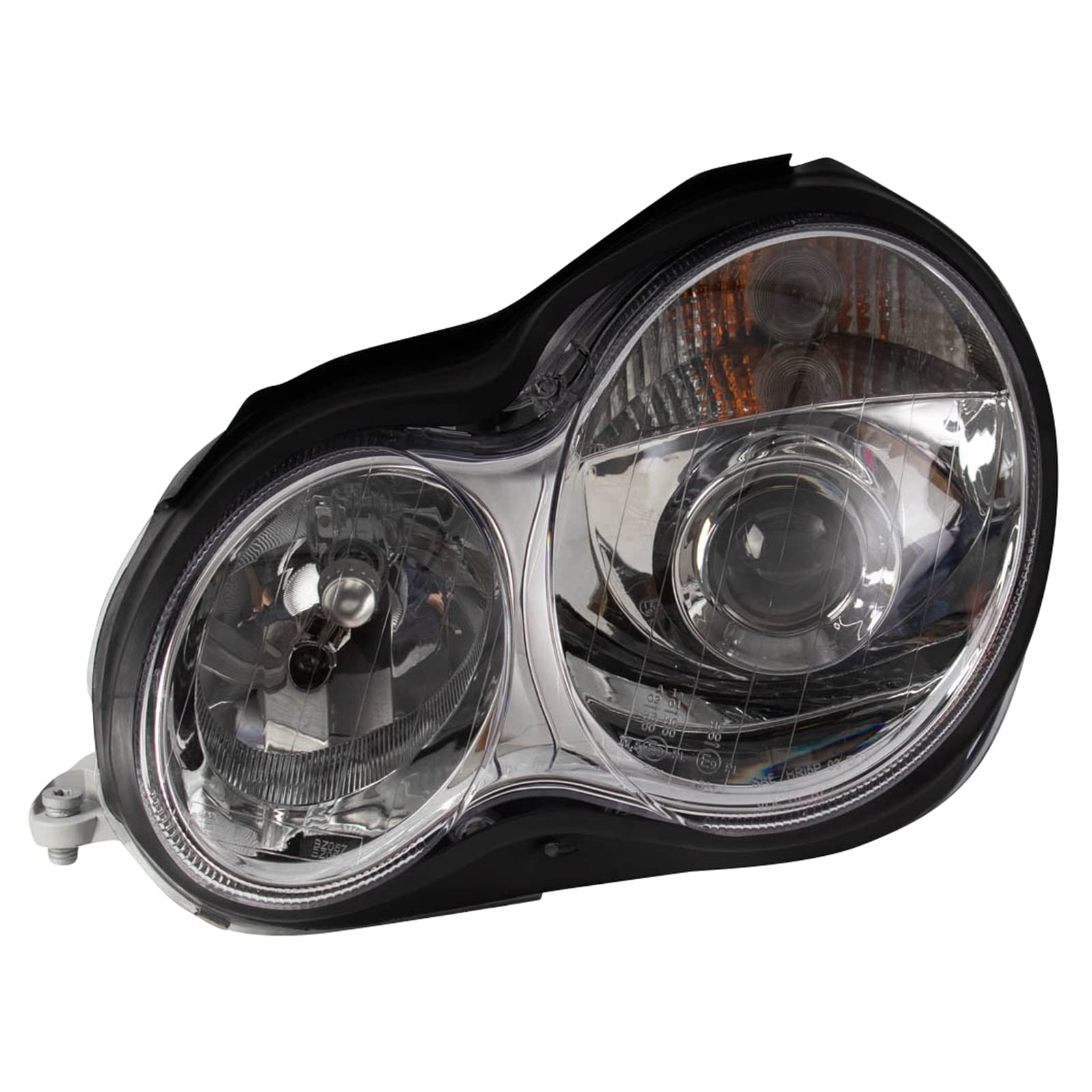 TRQ Headlight Assembly Set for 01-07 Mercedes Benz C240 C320 C230 - Chrome Housing, Halogen Only, Model HLA71002