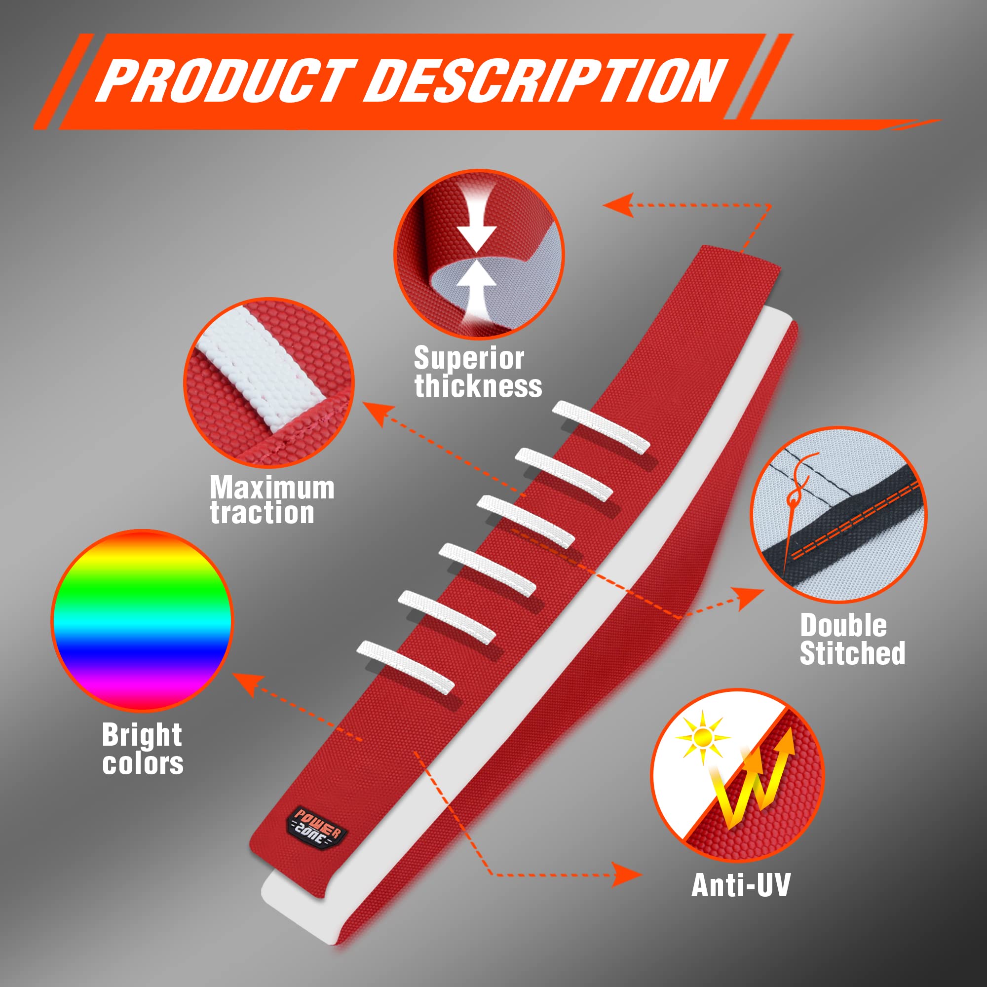 Fewfuss Dirt Bike Seat Cover - White Stripe Universial Seat Cover For Dirt Bike - Motorcycle Motorcross Enduro Seat Covers (Red)